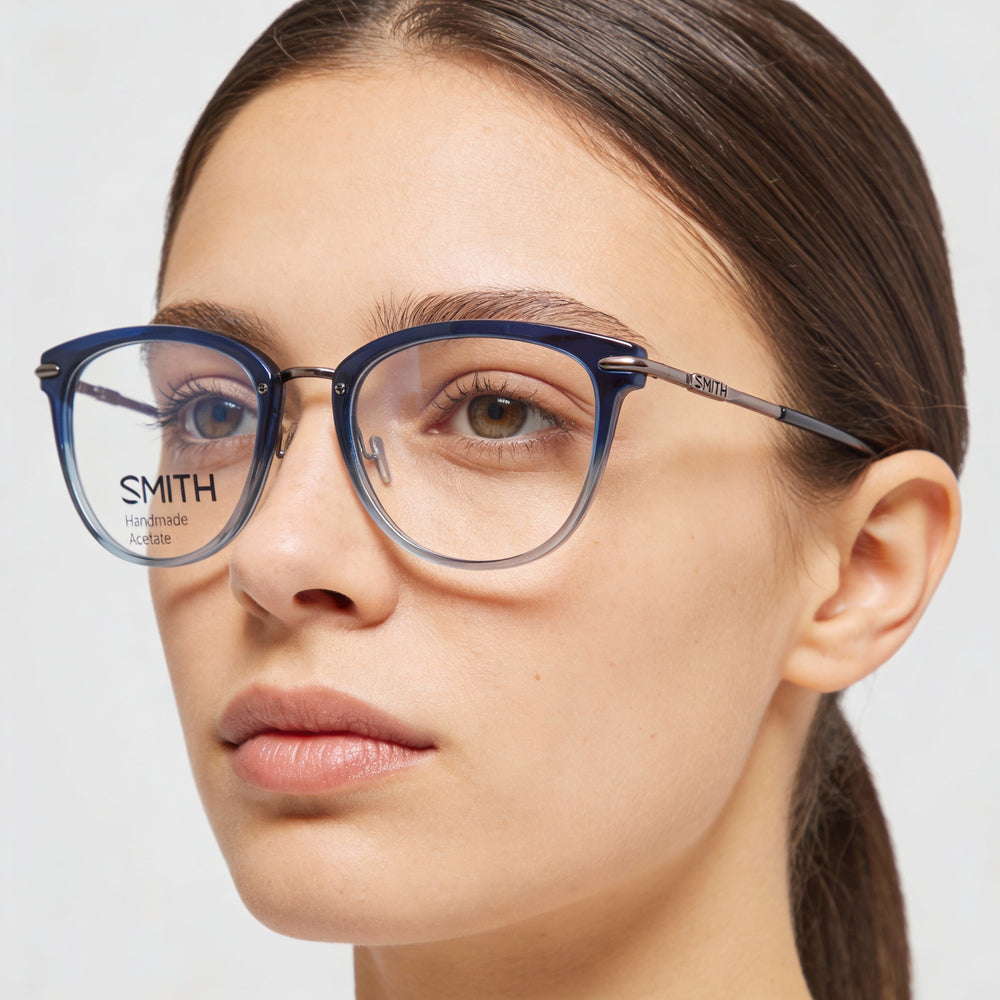 Smith Women's Blue Crystal Plastic Rectangular Eyeglasses 51mm with Clear Demo Lenses, Prescription Ready