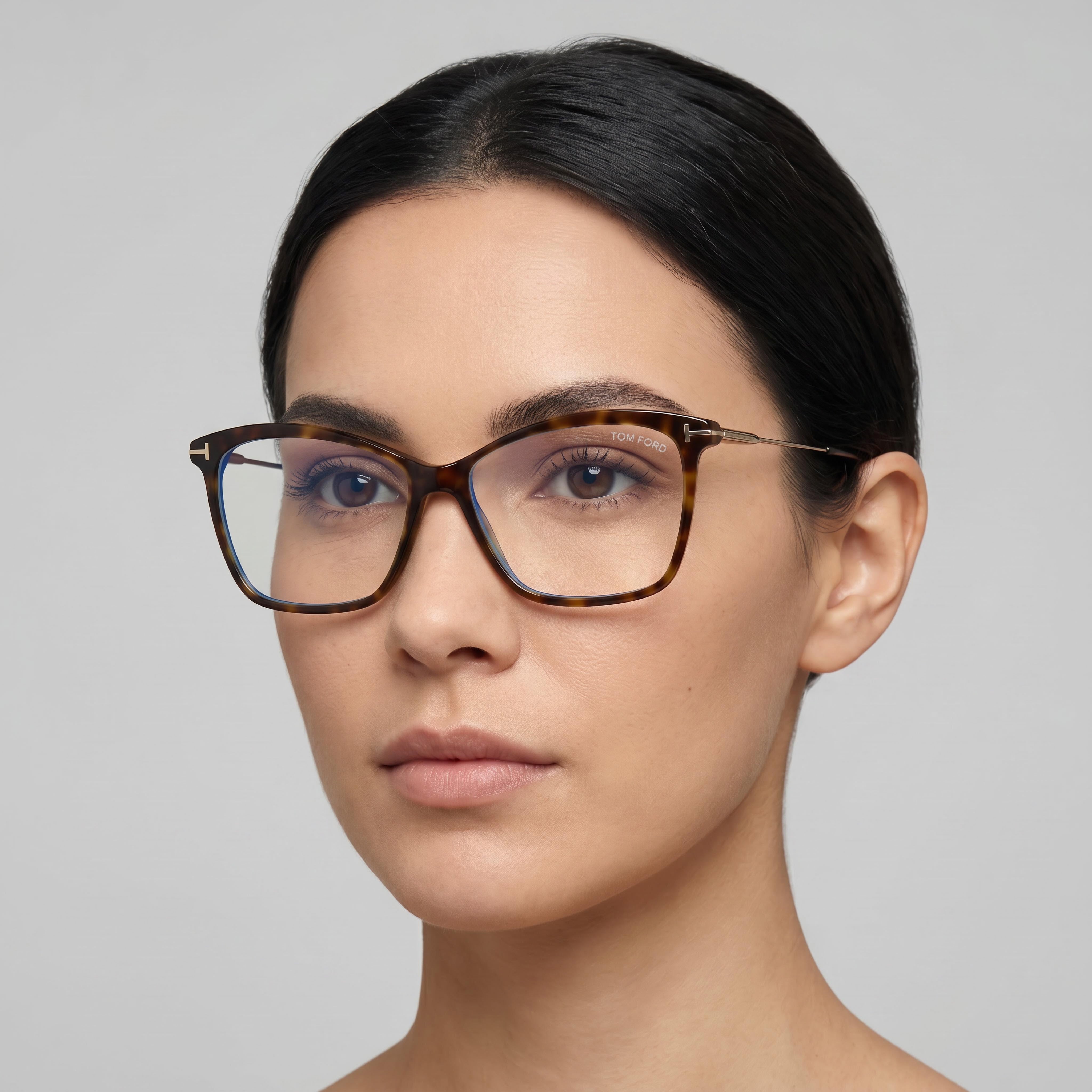 Gafas Tom Ford para mujer Ft5687-b en color Habana oscuro, con montura en oro rosa y lentes transparentes con filtro azul de 56 mm, Photo 4