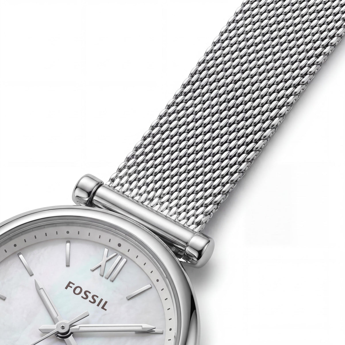 Fossil Women's Carlie - ES4432 Silver Mesh Stainless Steel Watch, White Dial, 28mm Case, Water Resistant, Photo 3