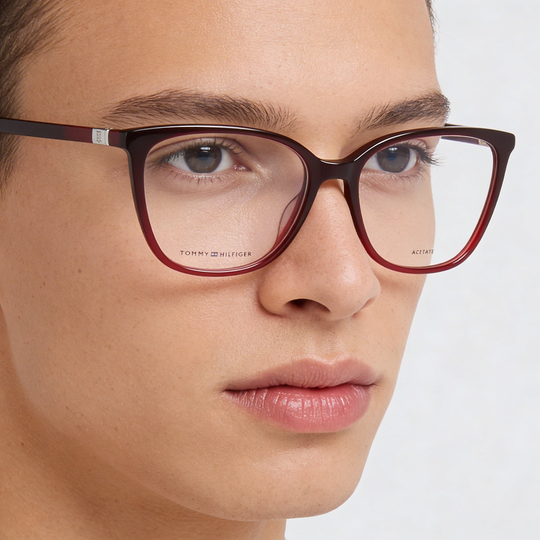 Tommy Hilfiger Modern Unisex Eyeglasses with a Burgundy Red Acetate Frame and 55mm Lens Width, Photo 5