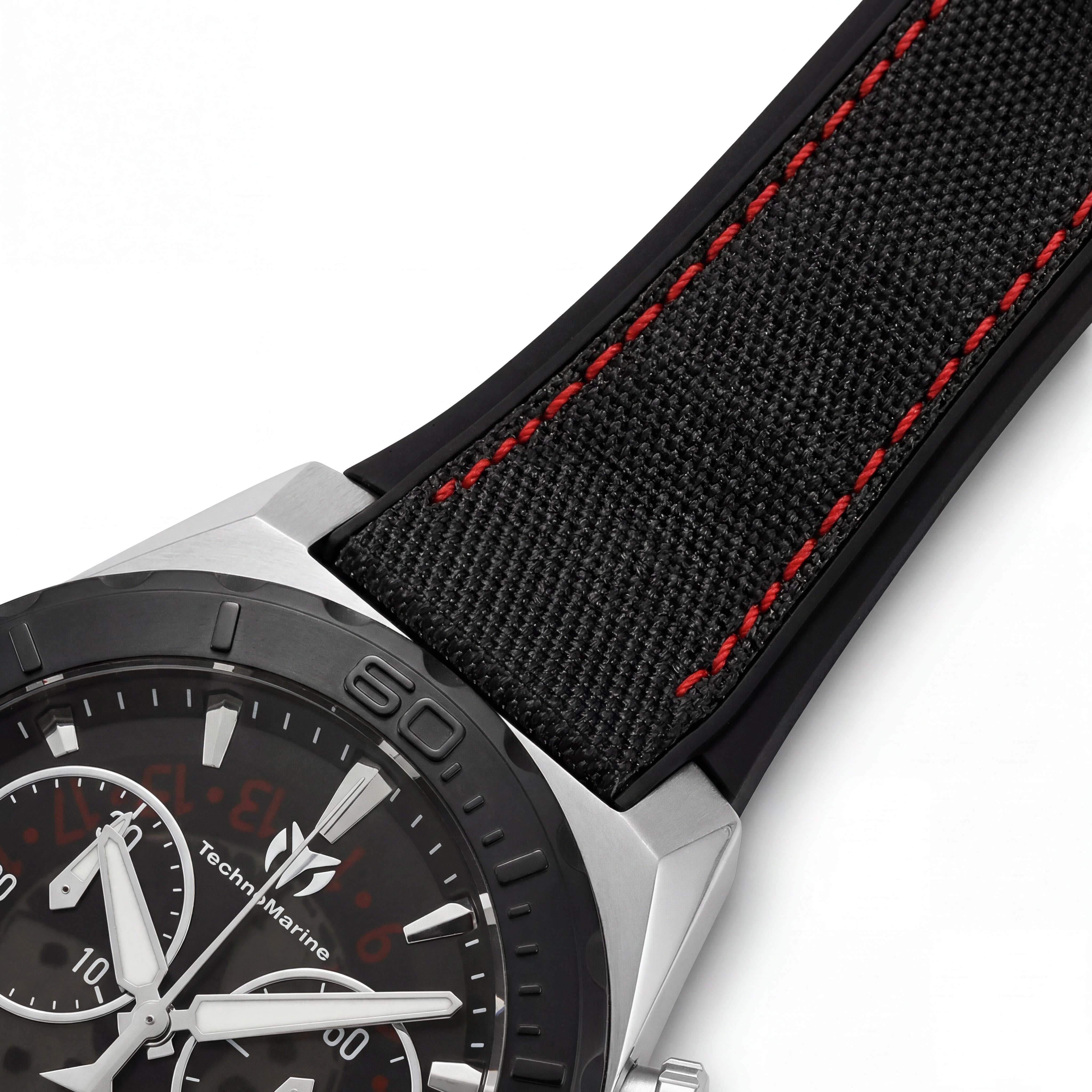 TechnoMarine Modern Men's Black Stainless Steel 48mm Chronograph Luminous Dial Silicone Nylon Band Watch, Photo 3