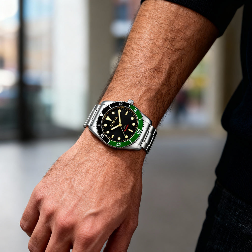 Invicta Pro Diver 34335 Men's Silver-Tone Stainless Steel Automatic Black Dial Watch 40mm