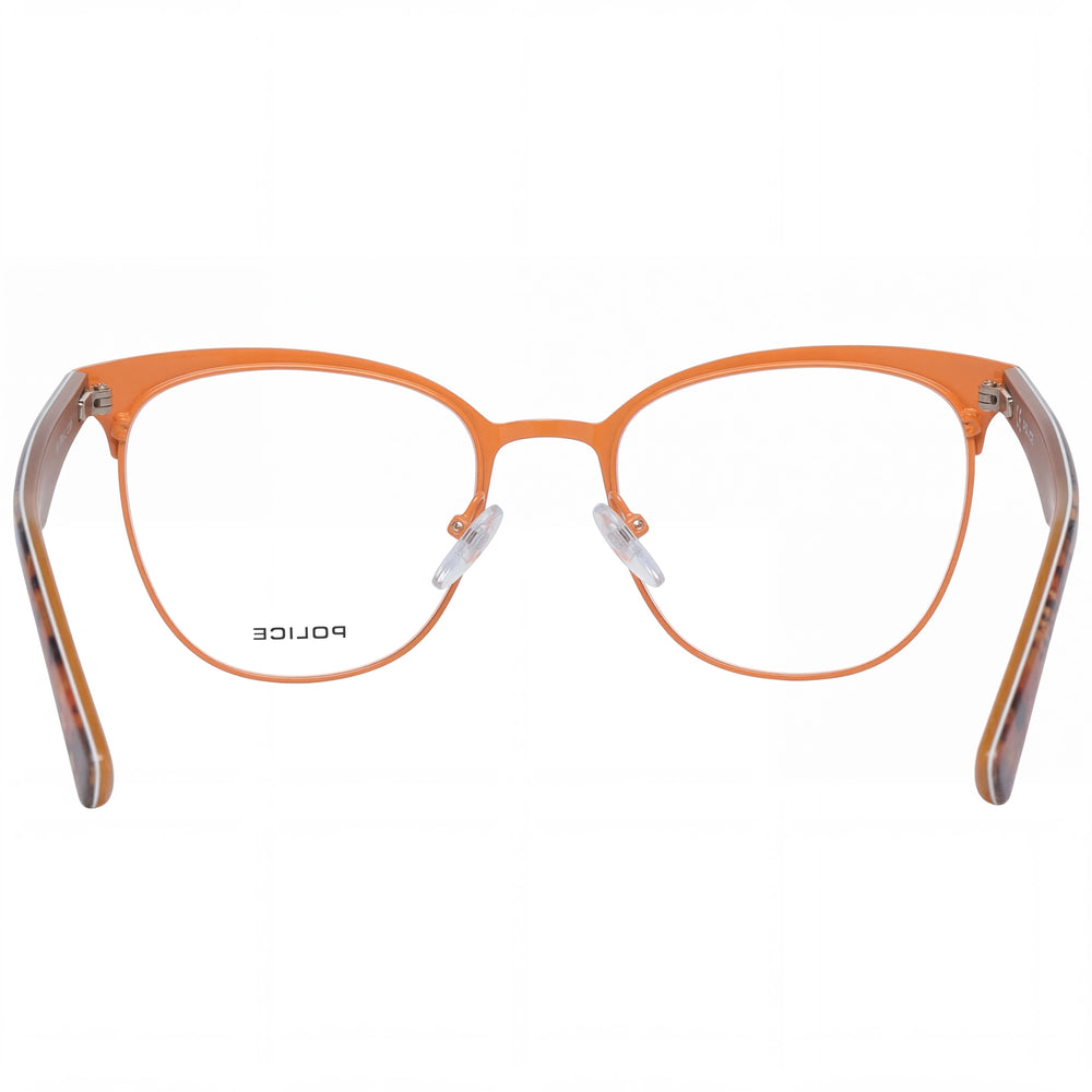 Gafas de sol clásicas POLICE para mujer, de metal, color marrón con detalles naranjas, lente transparente de 51 mm