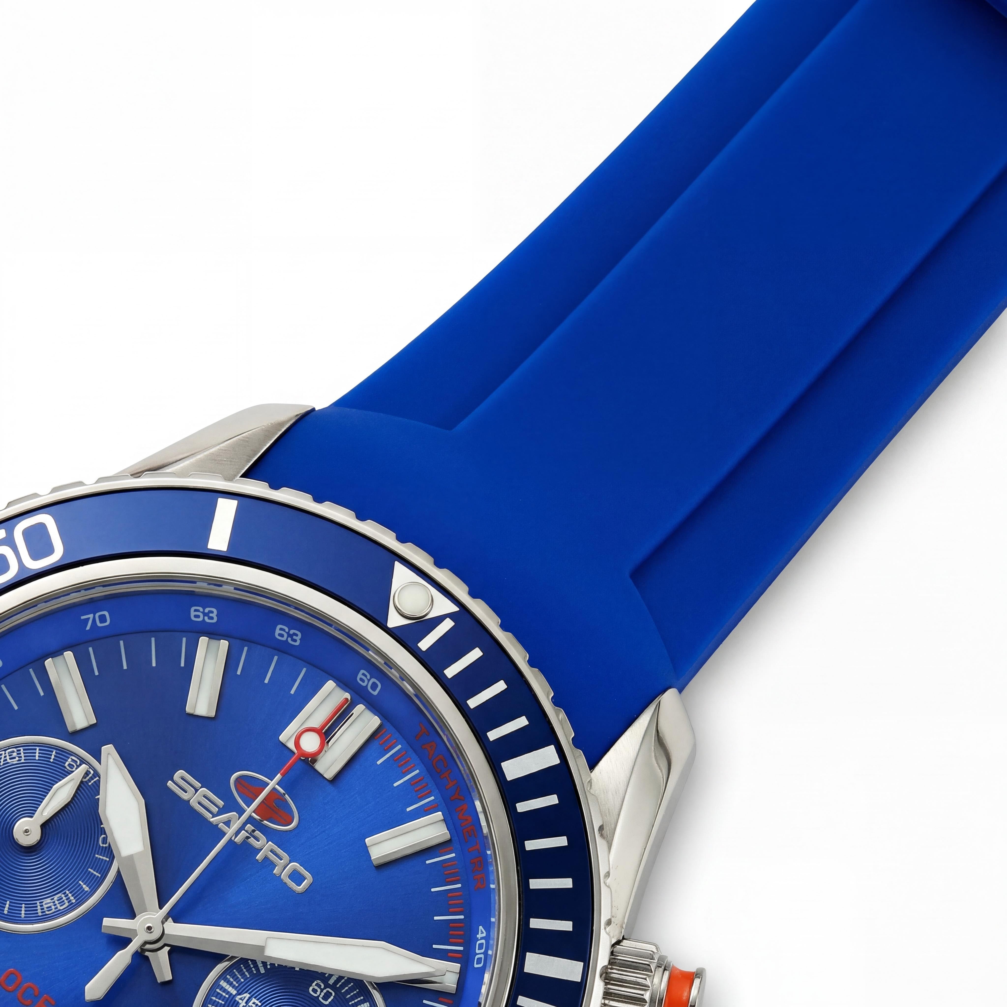 Reloj de Cuarzo Cronógrafo para Hombre Seapro Thrash con Fecha, Bisel Giratorio, Esfera Azul, Acero Inoxidable y Silicona, Photo 3