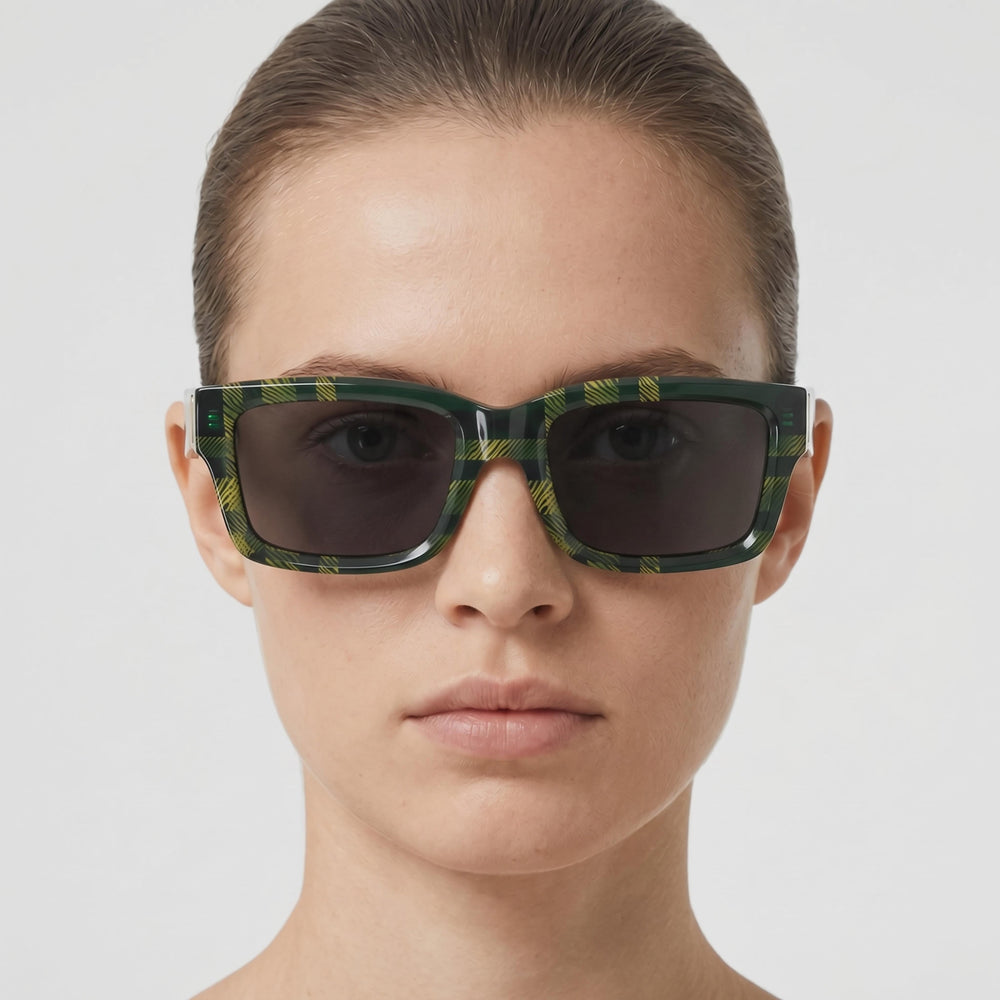 BURBERRY Classic Women's Acetate Sunglasses Check Green Dark Grey Frame Dark Grey Lens 55mm