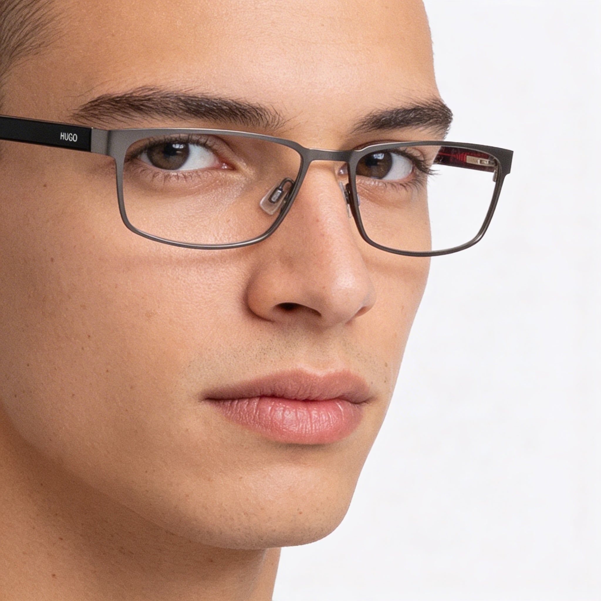 HUGO Unisex Rectangular Eyeglasses Matte Dark Ruthenium Stainless Steel 56-18-145, Photo 3