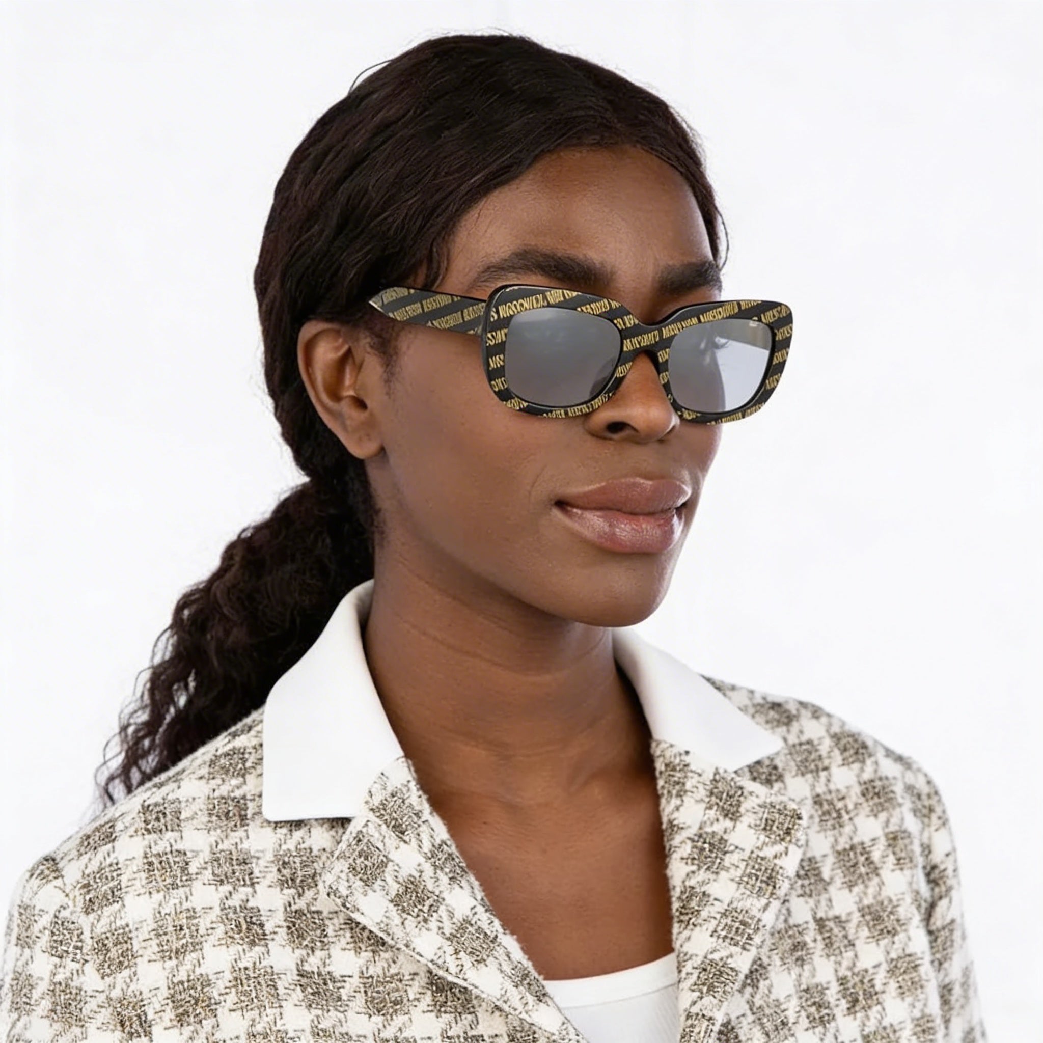 Moschino MOS132/S Gafas de sol de mariposa de plástico negro con diseño para mujer, no polarizadas, con protección UV, 53 mm, Photo 4