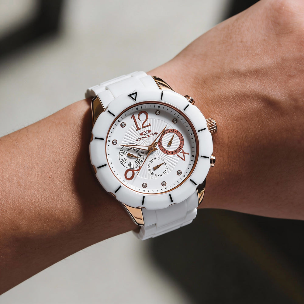 Oniss Men's ARUBA ON7200 White Dial Stainless Steel Ceramic Quartz Watch