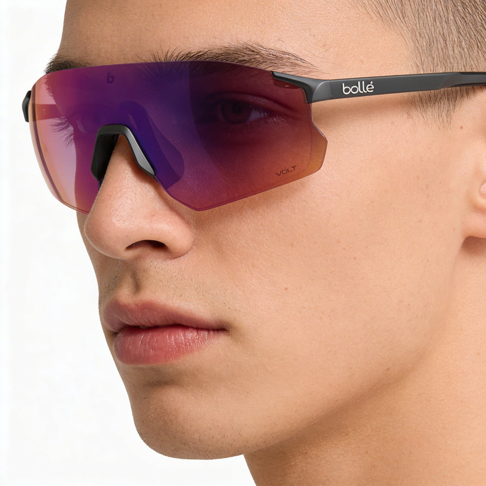 BOLLE SINGLASSES Unisex High Contrast Polycarbonate Sunglasses, Volt Ultraviolet Mirror Lens, Matte Titanium Grey Frame, 52mm