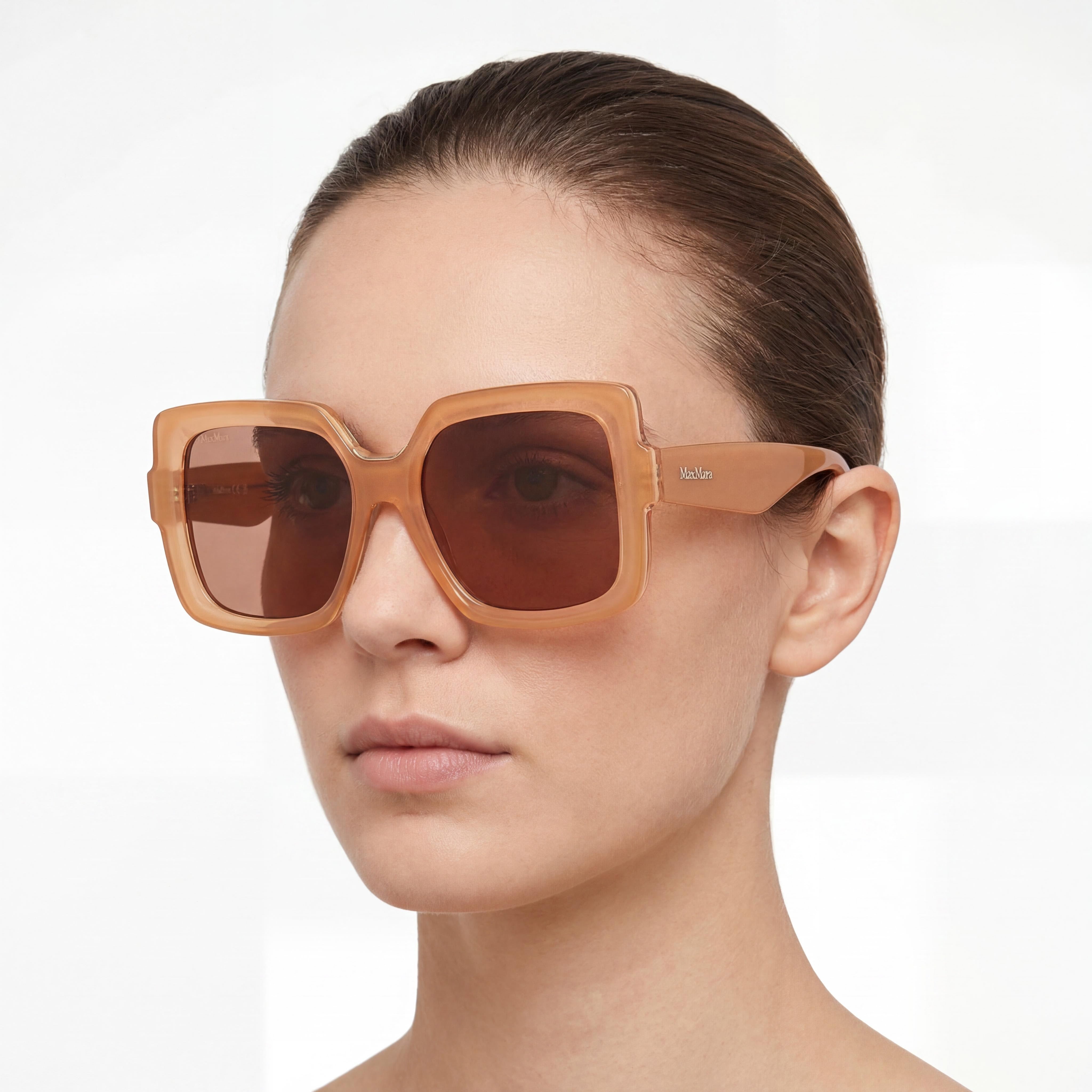 MaxMara Clásico Women's Shiny Light Orange Acetate Eyewear, Orange Lenses, 56mm Lens Width, 18mm Bridge, Photo 5
