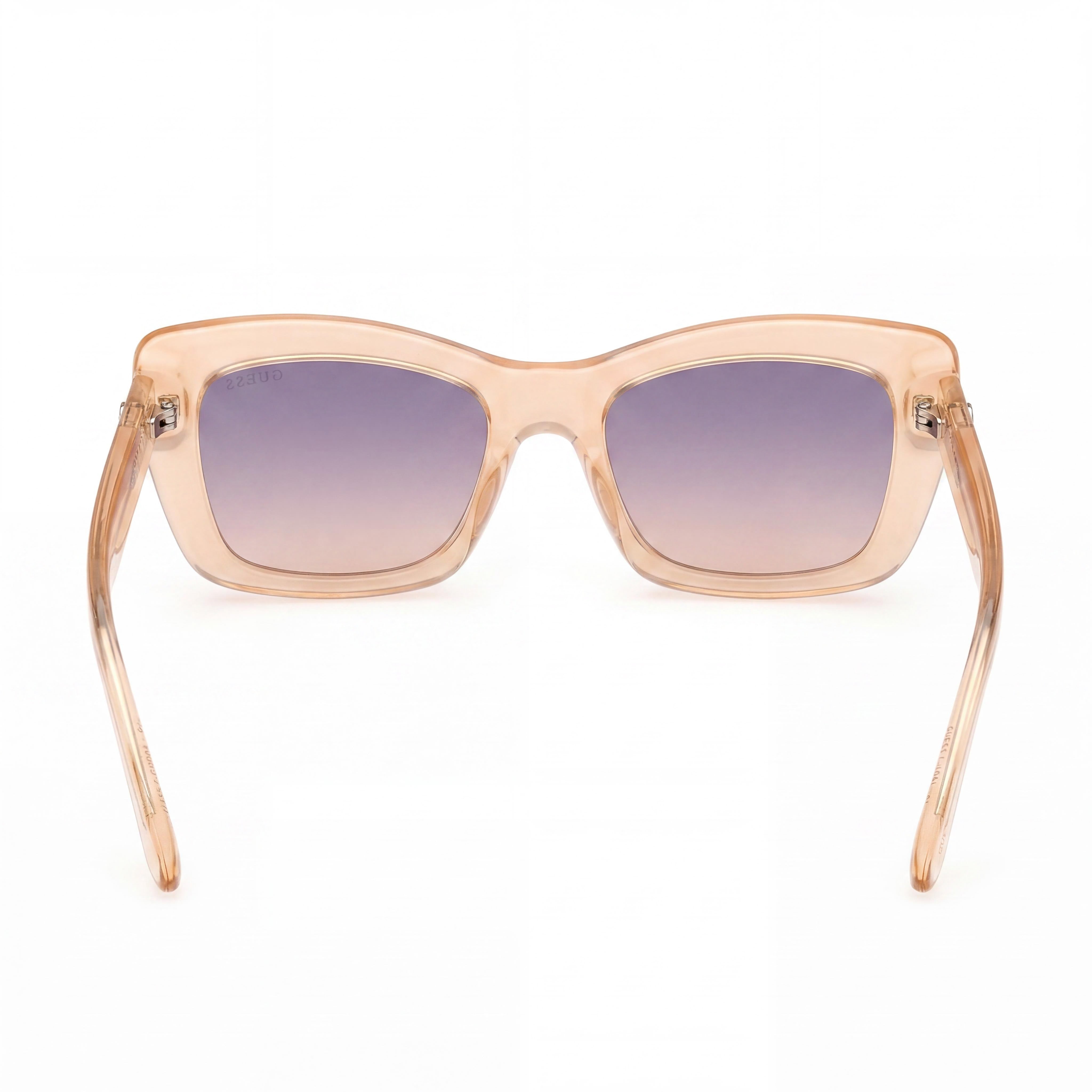 GUESS Women's Plastic Rectangular Sunglasses, Shiny Light Orange, Violet Lenses, UV Protection, 52mm, Photo 3