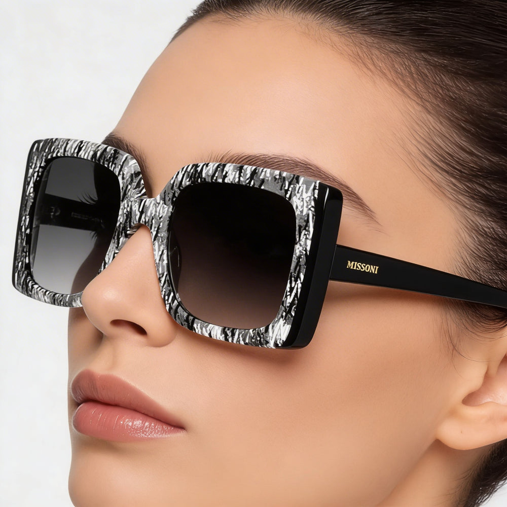 Gafas de sol clásicas Missoni de acetato para mujer, patrón negro, degradado gris oscuro, protección 100% UV, 54 mm