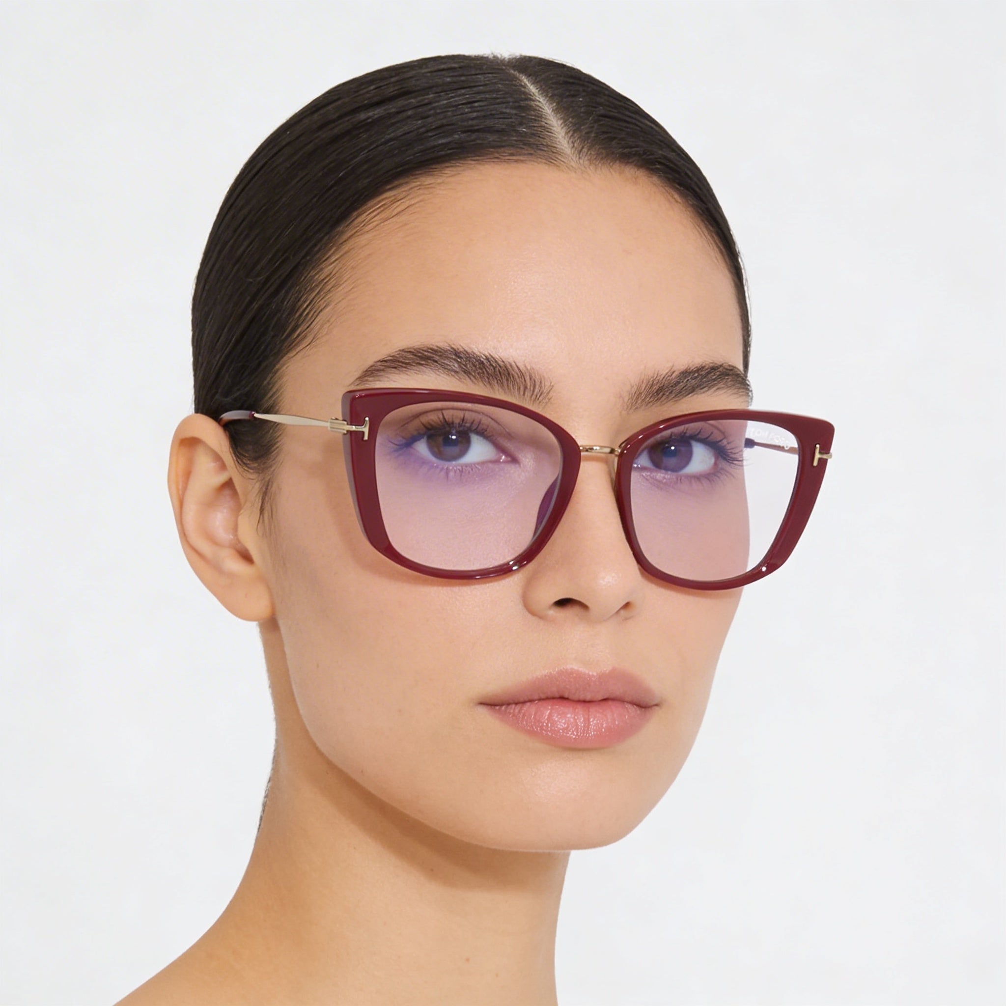 Gafas de sol Tom Ford FT5816-B para mujer, de plástico, con montura de ojo de gato y bloqueo de luz azul, color fucsia brillante, oro rosa, 53 mm, Photo 4