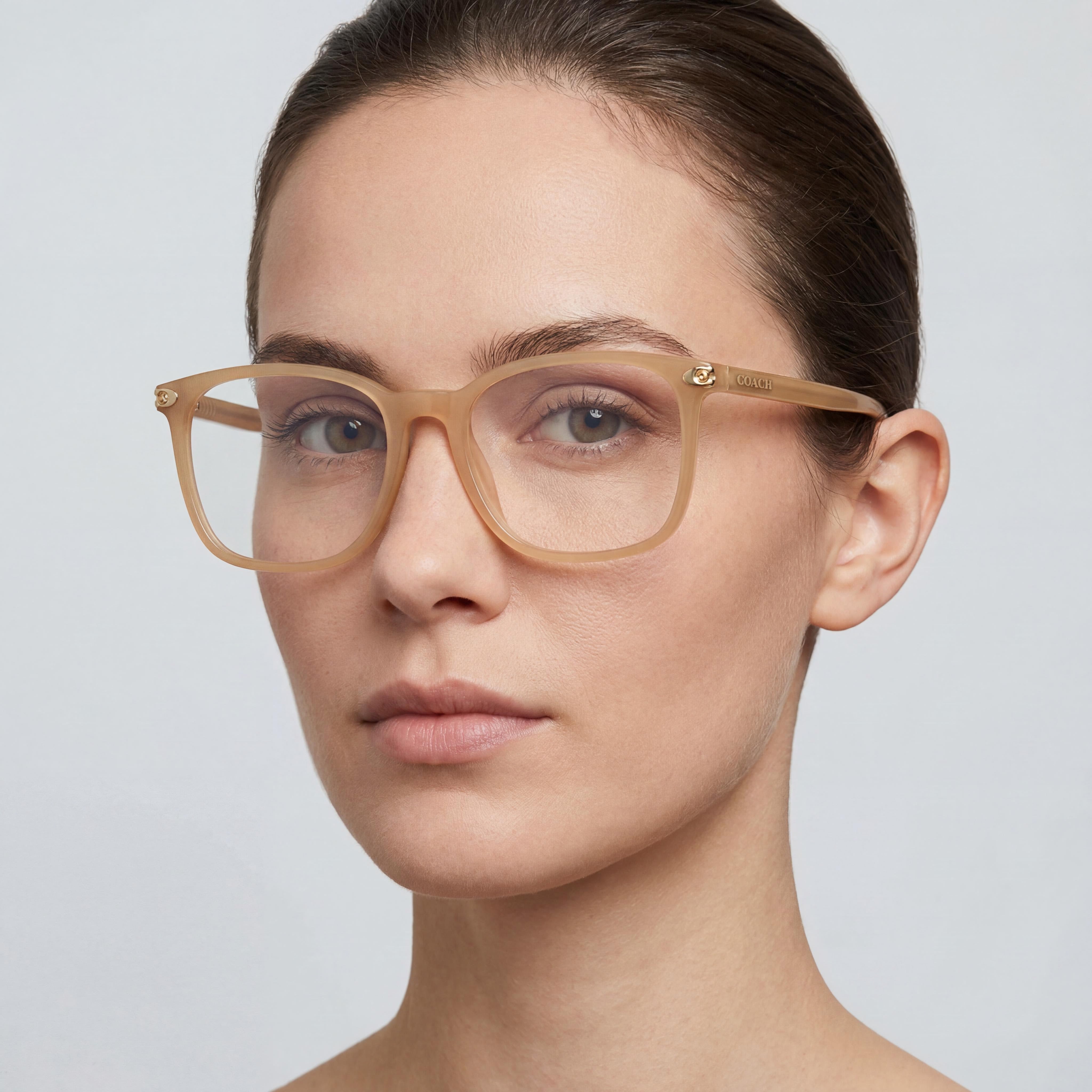 Monturas de gafas COACH de plástico cuadradas para mujer, listas para lentes de prescripción, modelo HC6254BD color Milky Tea, 55mm, Photo 4