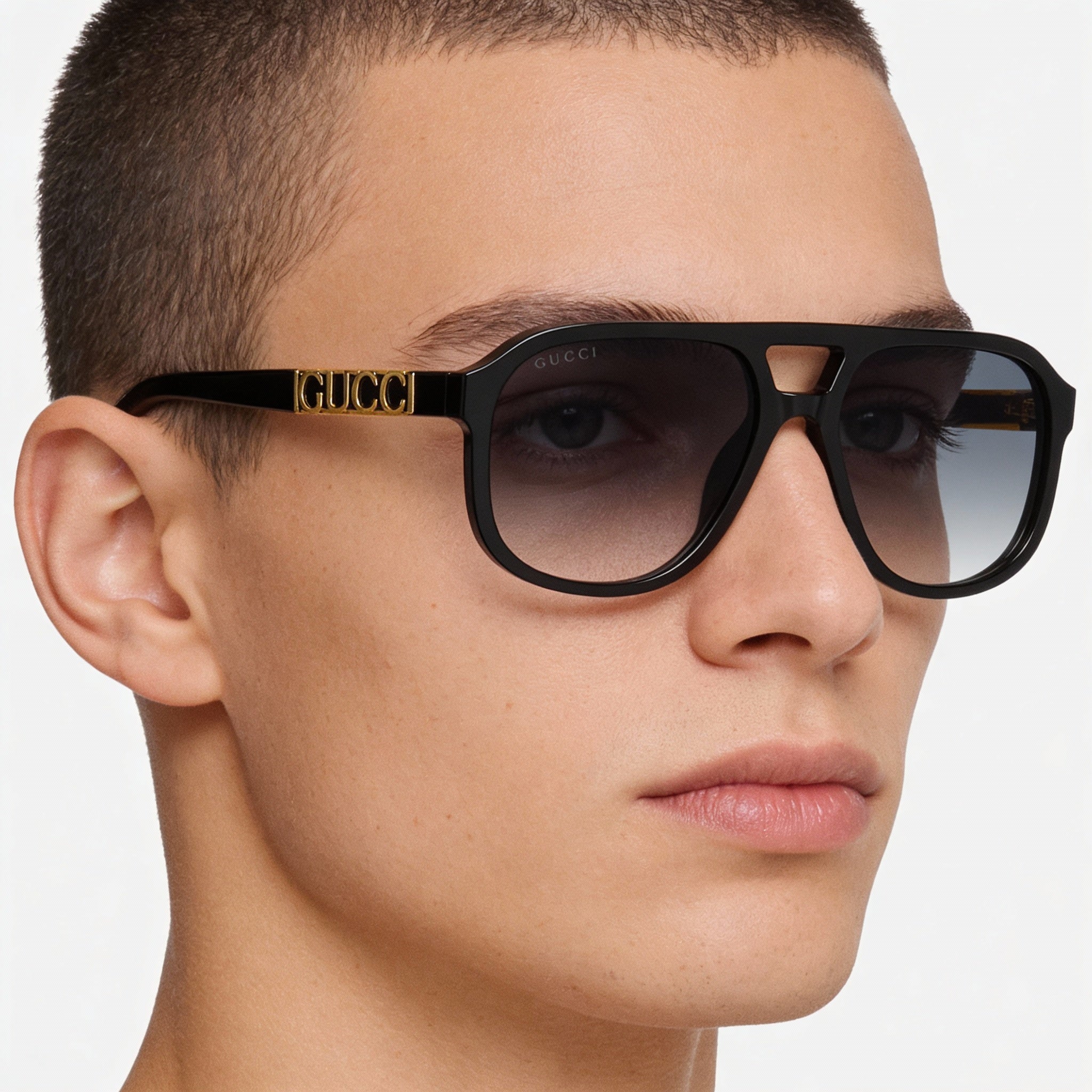 Gucci Gg1188s 002 Unisex Pilot Aluminium Black Gold-logo Grey Gradient Lenses UV Protection 58mm Prescription Ready, Photo 5