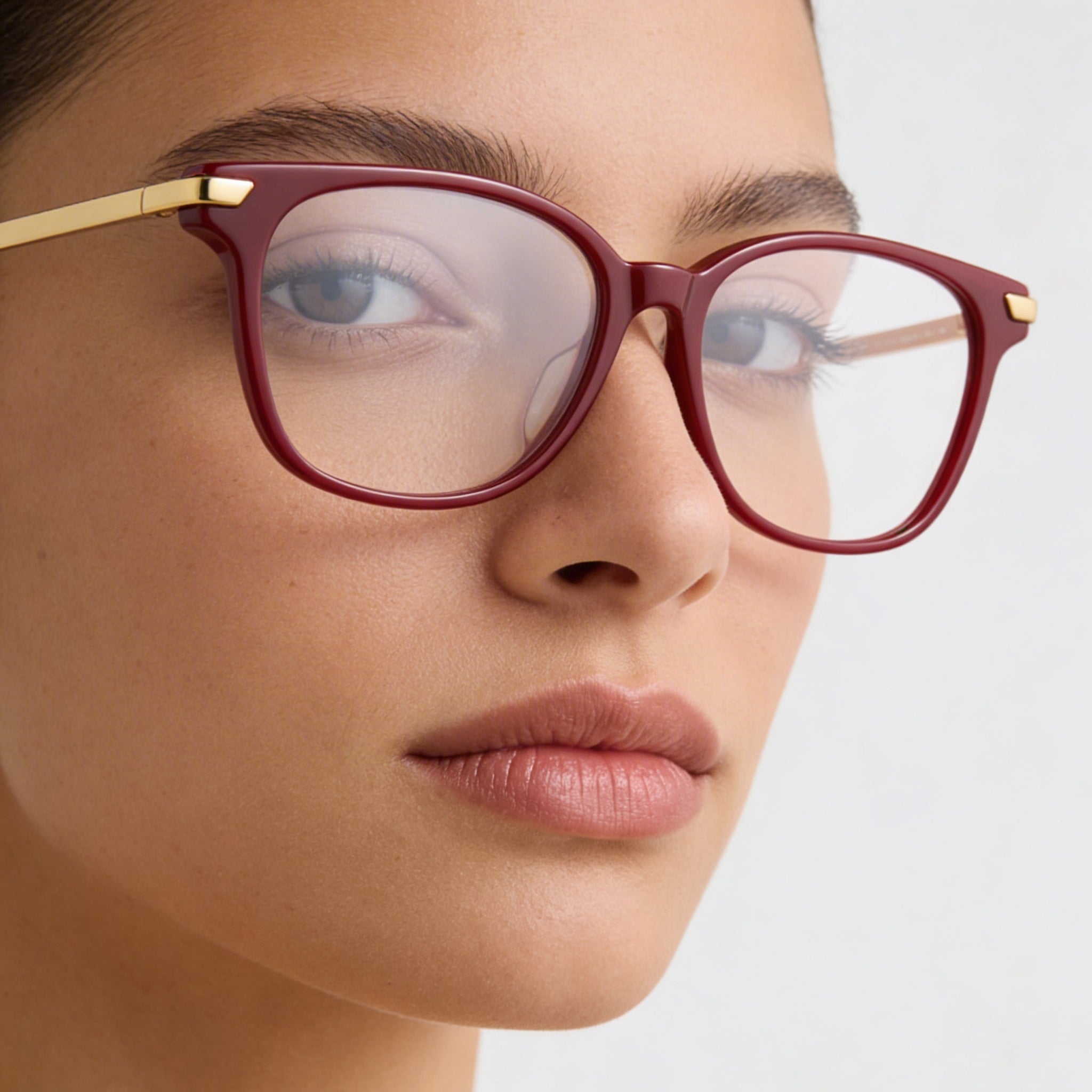 Gafas Ópticas Cuadradas/Rectangulares Bottega Veneta para Mujer, Montura de Plástico Transparente Burdeos y Dorado, 53mm, Photo 5