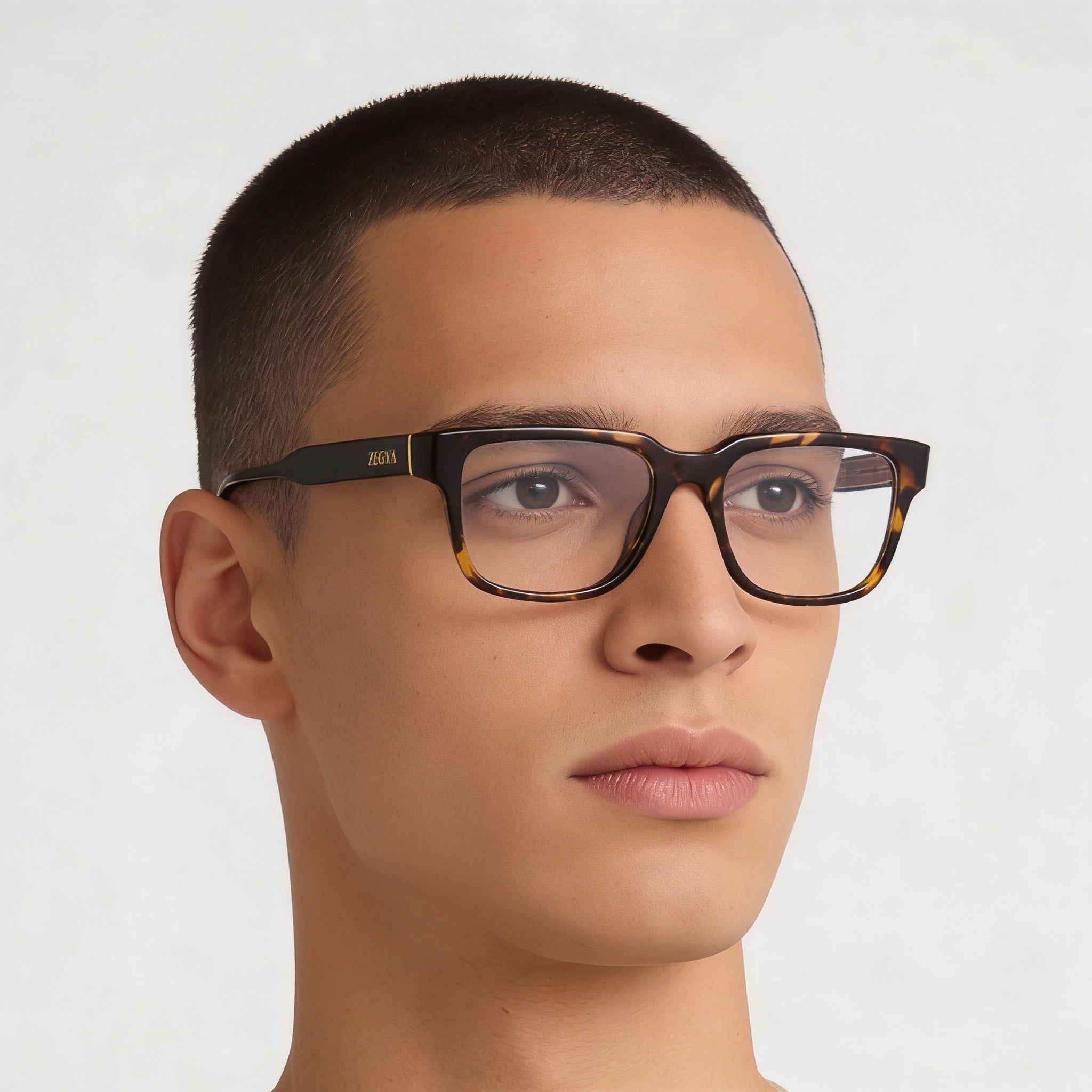 Gafas graduadas Ermenegildo Zegna EZ5260 para hombre, color negro habano oscuro, con lentes transparentes de demostración, Photo 4
