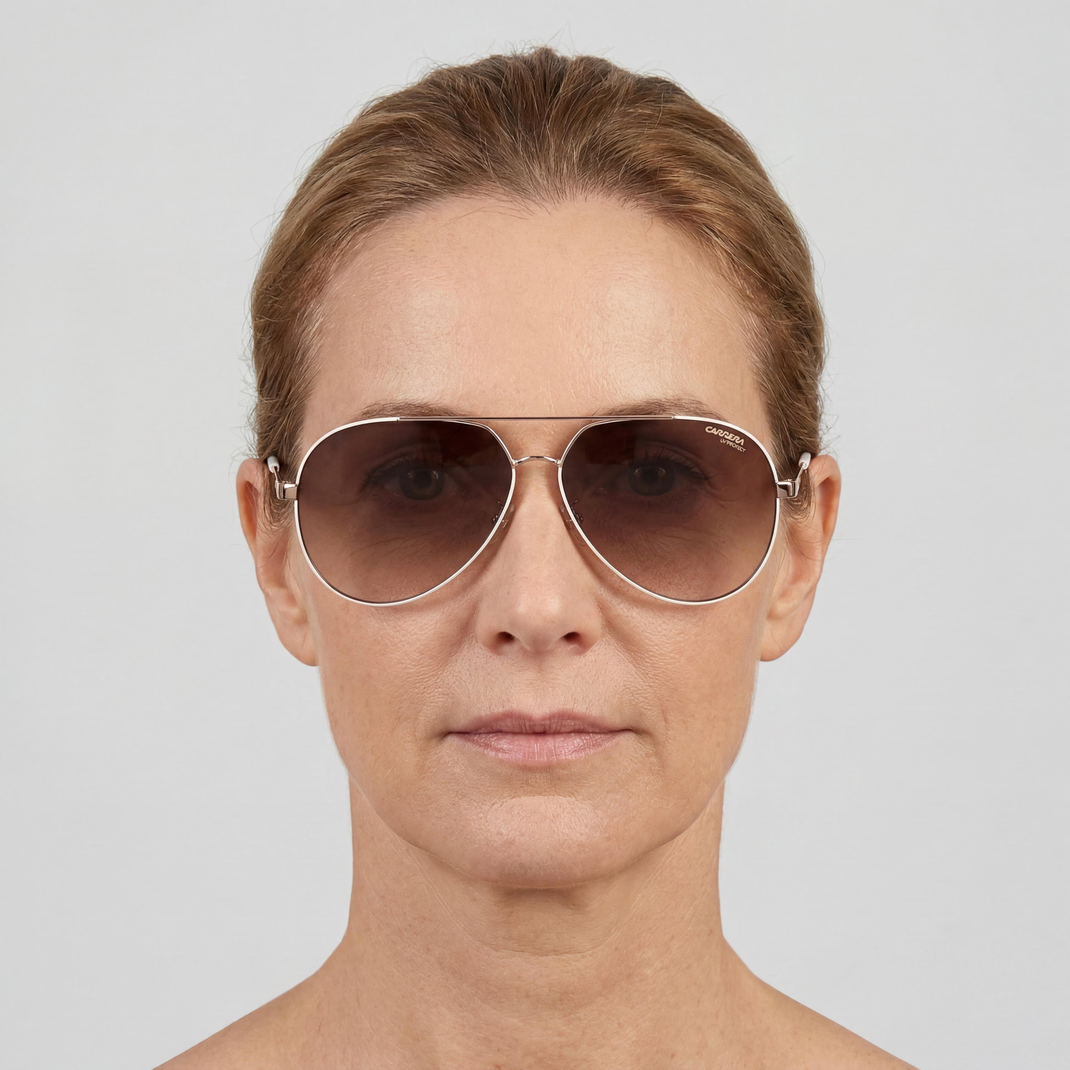 Gafas de sol Carrera de piloto para mujer, modelo 3005/S, montura de acero inoxidable en oro cobre blanco, lentes UV marrones degradadas, 63mm, Photo 4