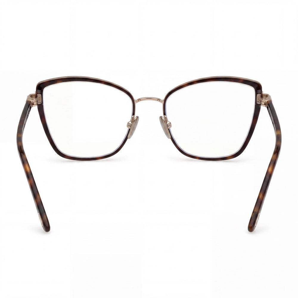 Tom Ford FT5740-B Women's Dark Brown Gold Metal Cat Eye Blue-Light Blocking Eyeglasses 54mm