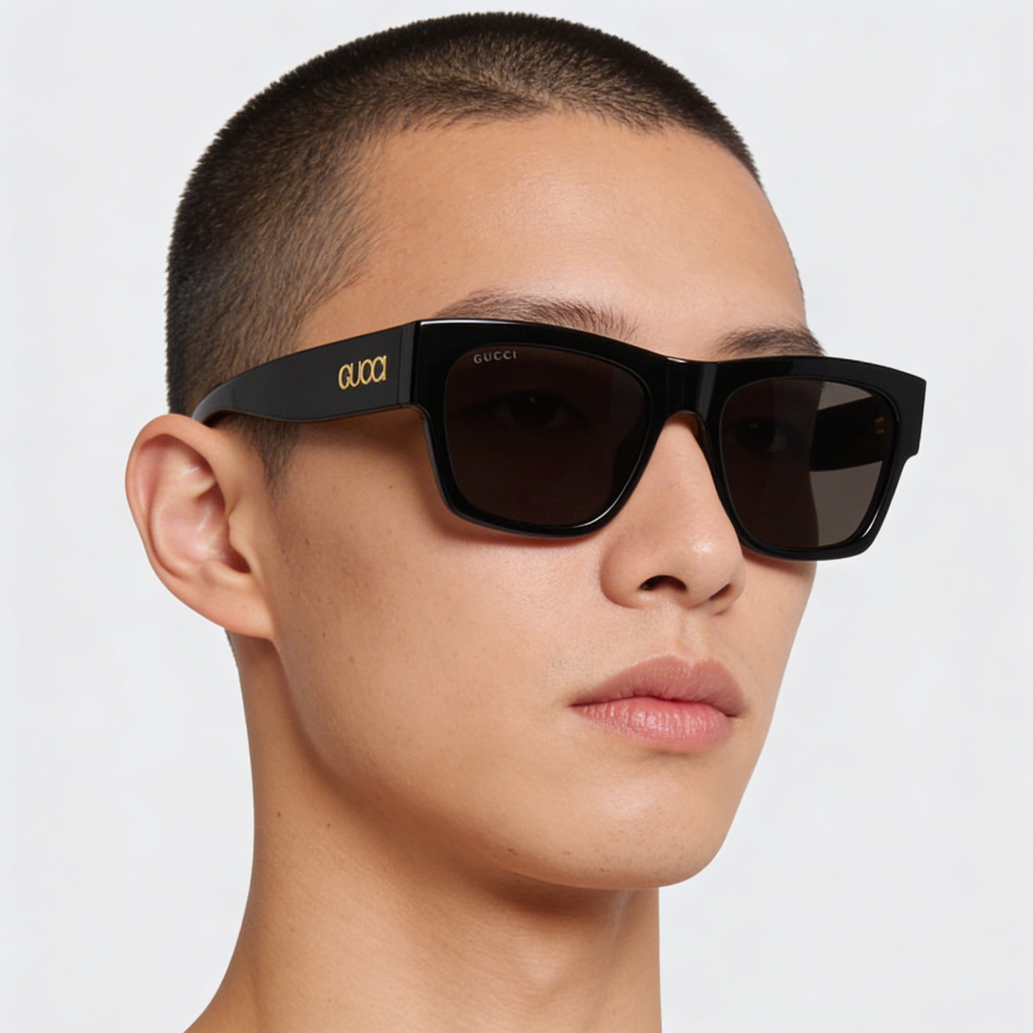 Gucci Fashion Unisex Black Acetate Square Frame Sunglasses with Black Lenses, RX-Able, 54-20-150mm Dimensions, Photo 5