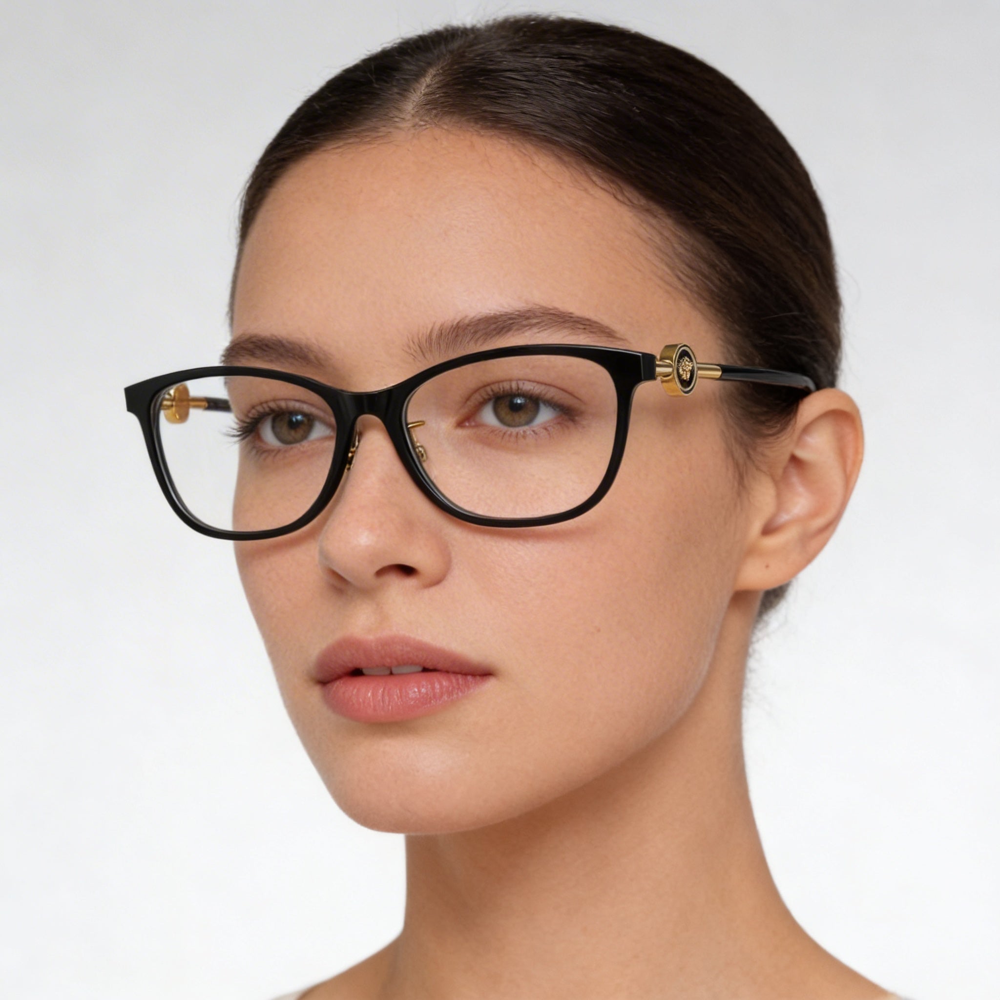 Gafas Versace modernas de mujer con montura completa cuadrada de plástico negro, lentes transparentes, talla 55-16-140, Photo 3