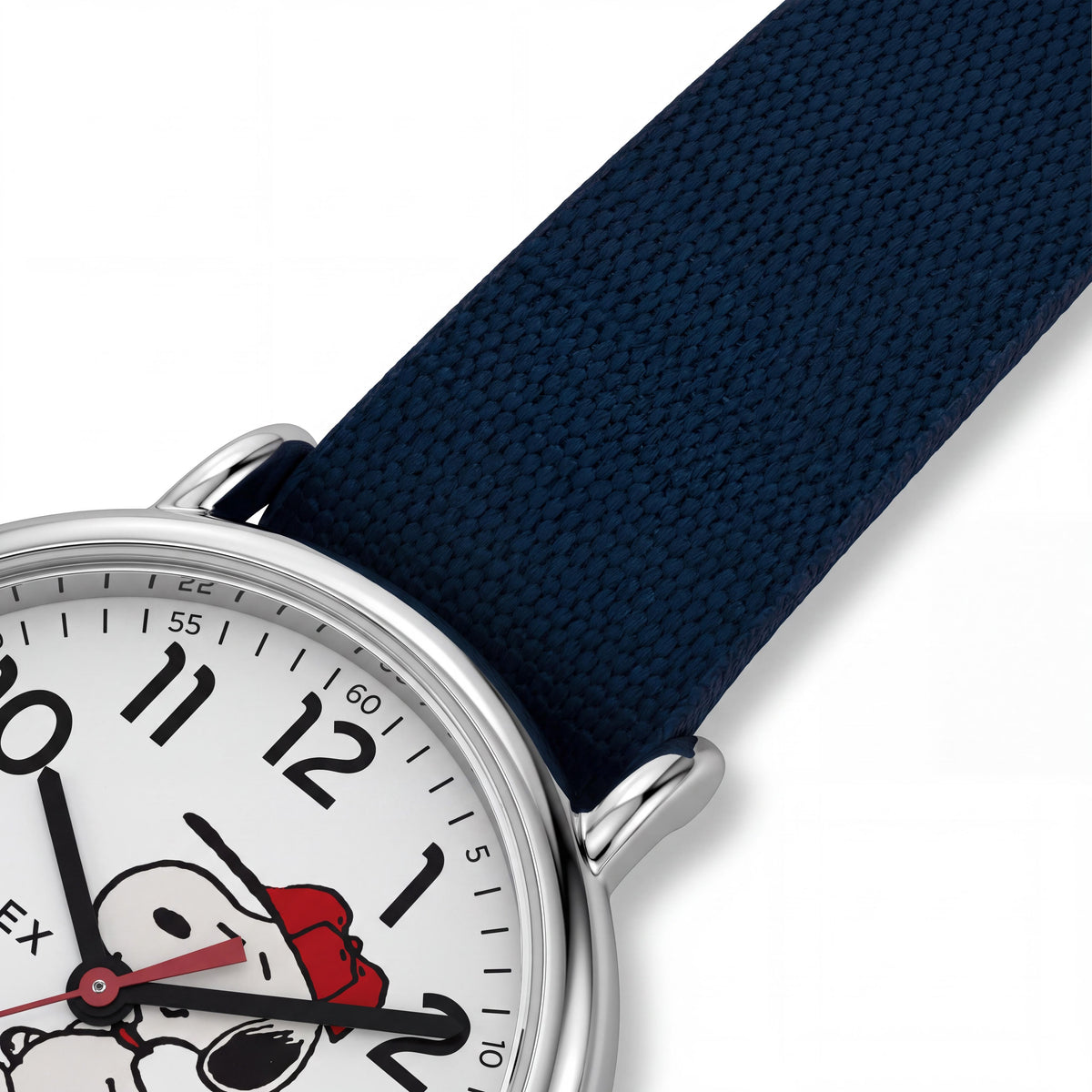 Reloj Timex Casual Sport con tema de Snoopy de Peanuts para hombre con correa azul deslizable, caja plateada de 38 mm, esfera blanca, Photo 3