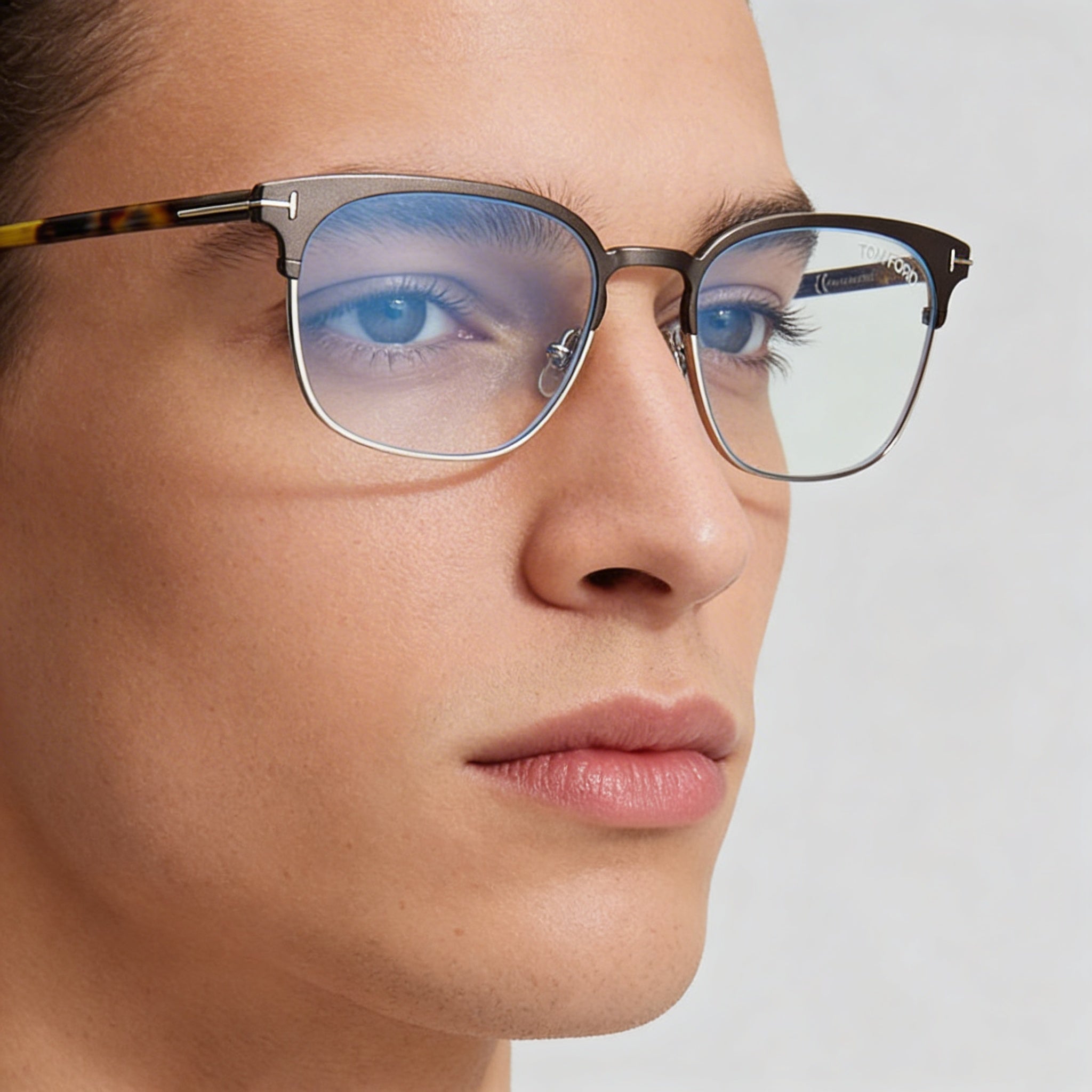 Gafas de vista Tom Ford Ft5799-b para hombre, cuadradas, de metal, con diseño de bloques azules, color bronce oscuro mate, estilo habano, 53 mm, Photo 3
