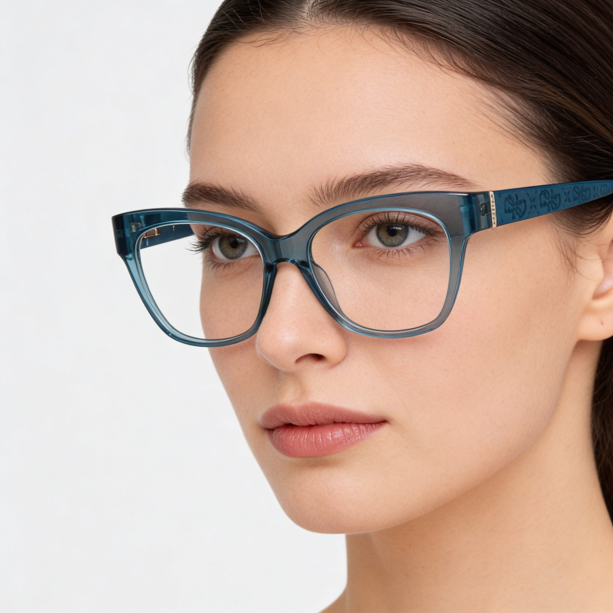 Guess Women's Gu50233 Eyeglasses Frames with Turquoise/Pearl Plastic Frame & Transparent Polycarbonate Lenses, 53mm, Photo 4