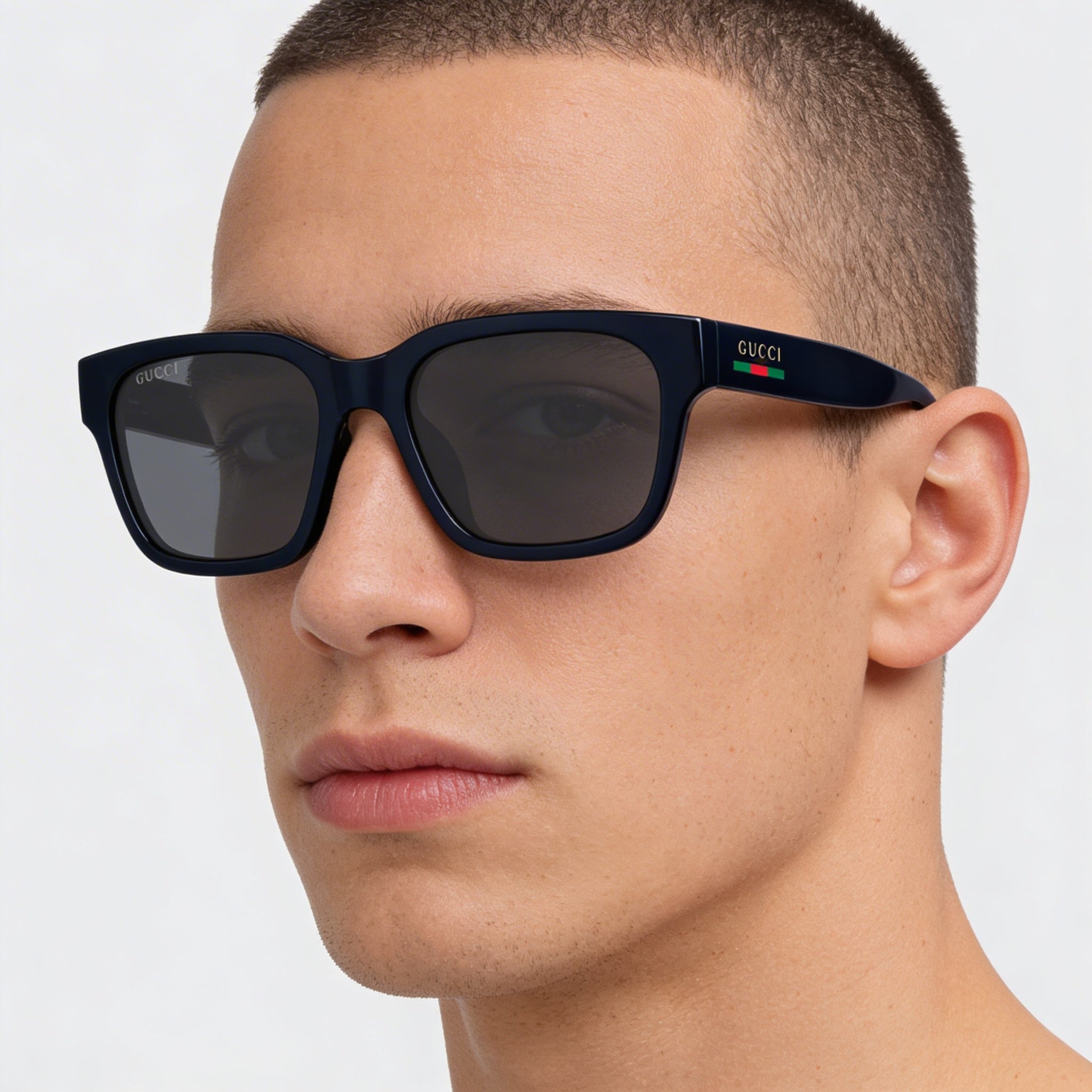 Gucci Men's Comtemporary Sunglasses, Black White Plastic Frame, Black Non-Polarized Lenses, 55mm, Photo 3