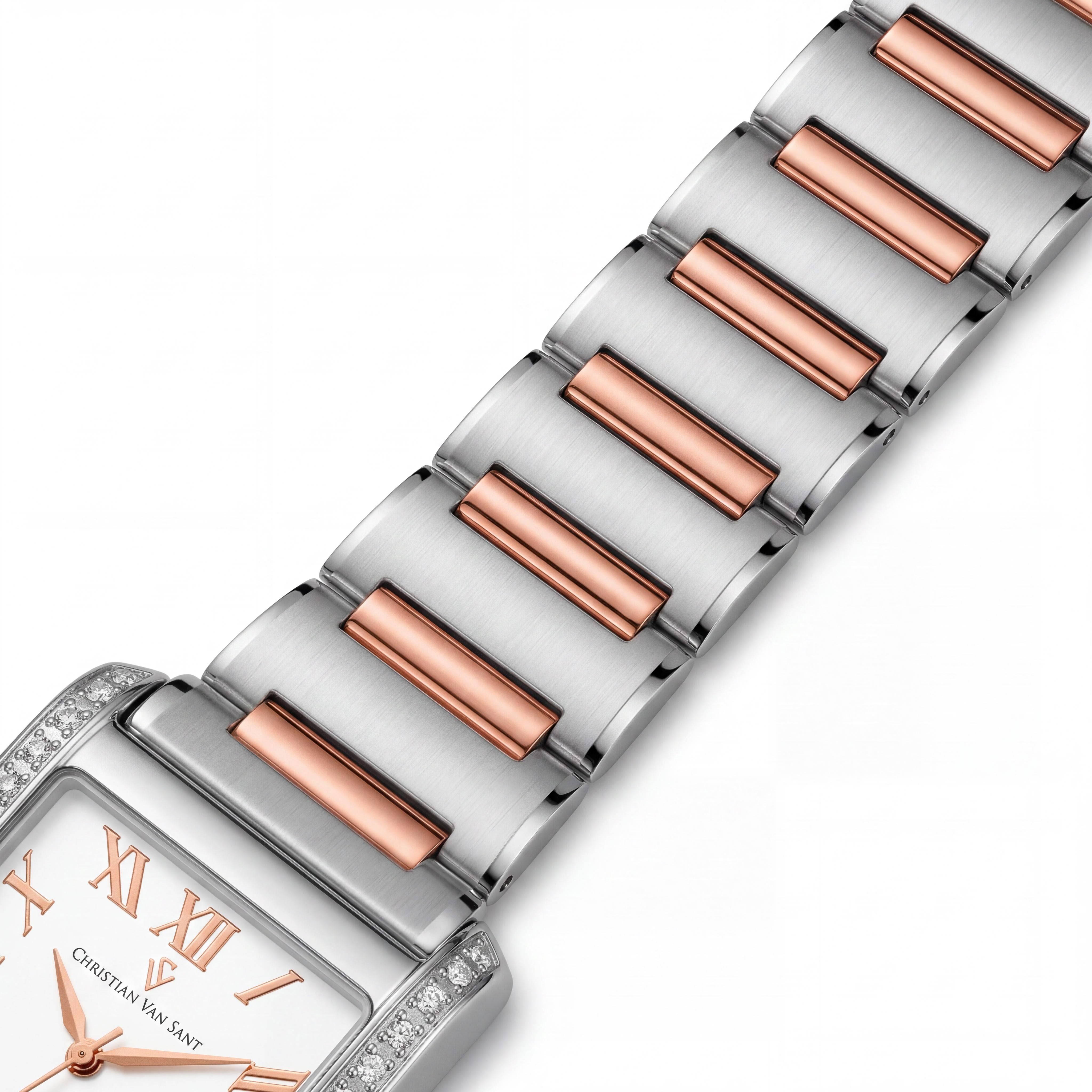 Reloj de cuarzo Christian Van Sant CV1289 para mujer con caja cuadrada de acero inoxidable de dos tonos, esfera blanca de 20 mm, Photo 3