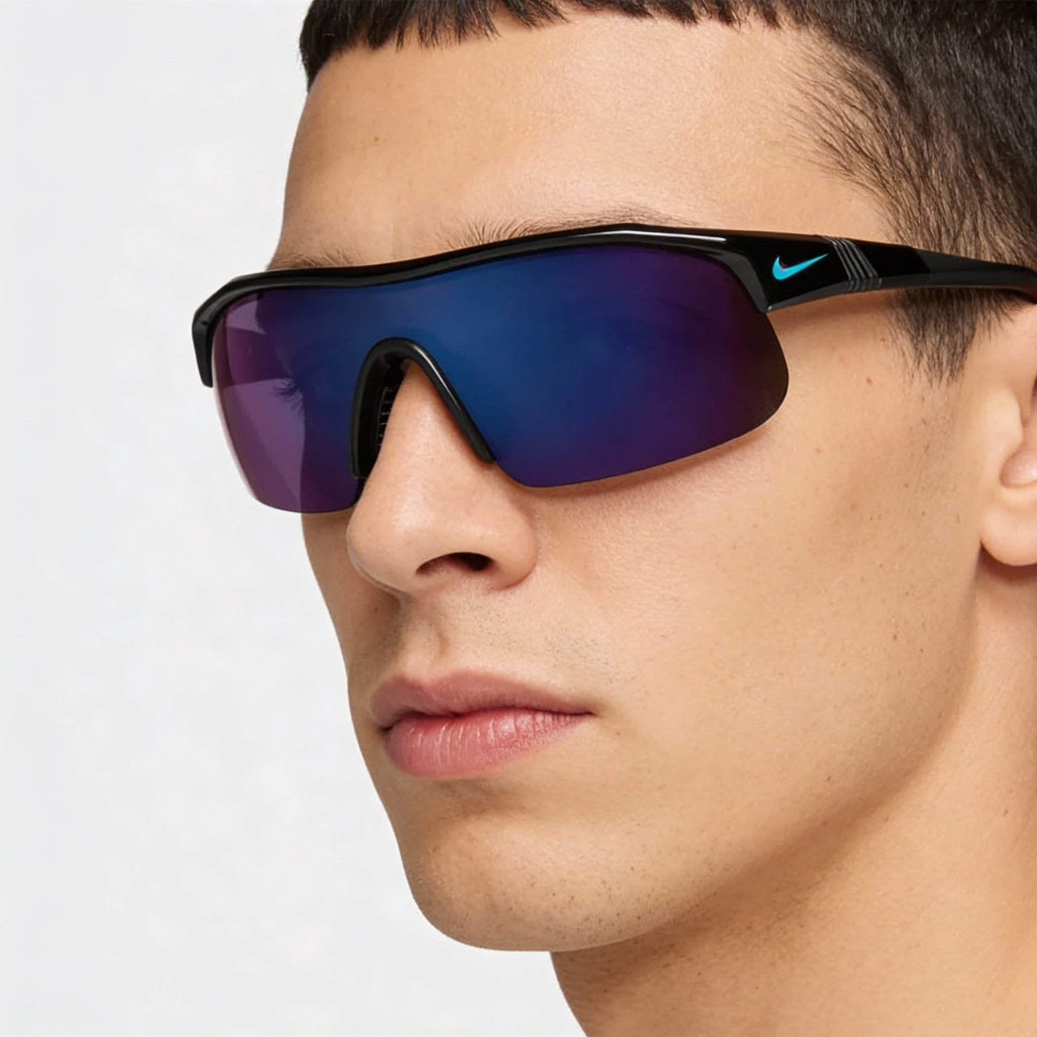 Nike Comtemporary Men's Plastic Frame Sunglasses with UV Protection, Vented Nose Bridge, Black/Blue Mirror, Photo 5