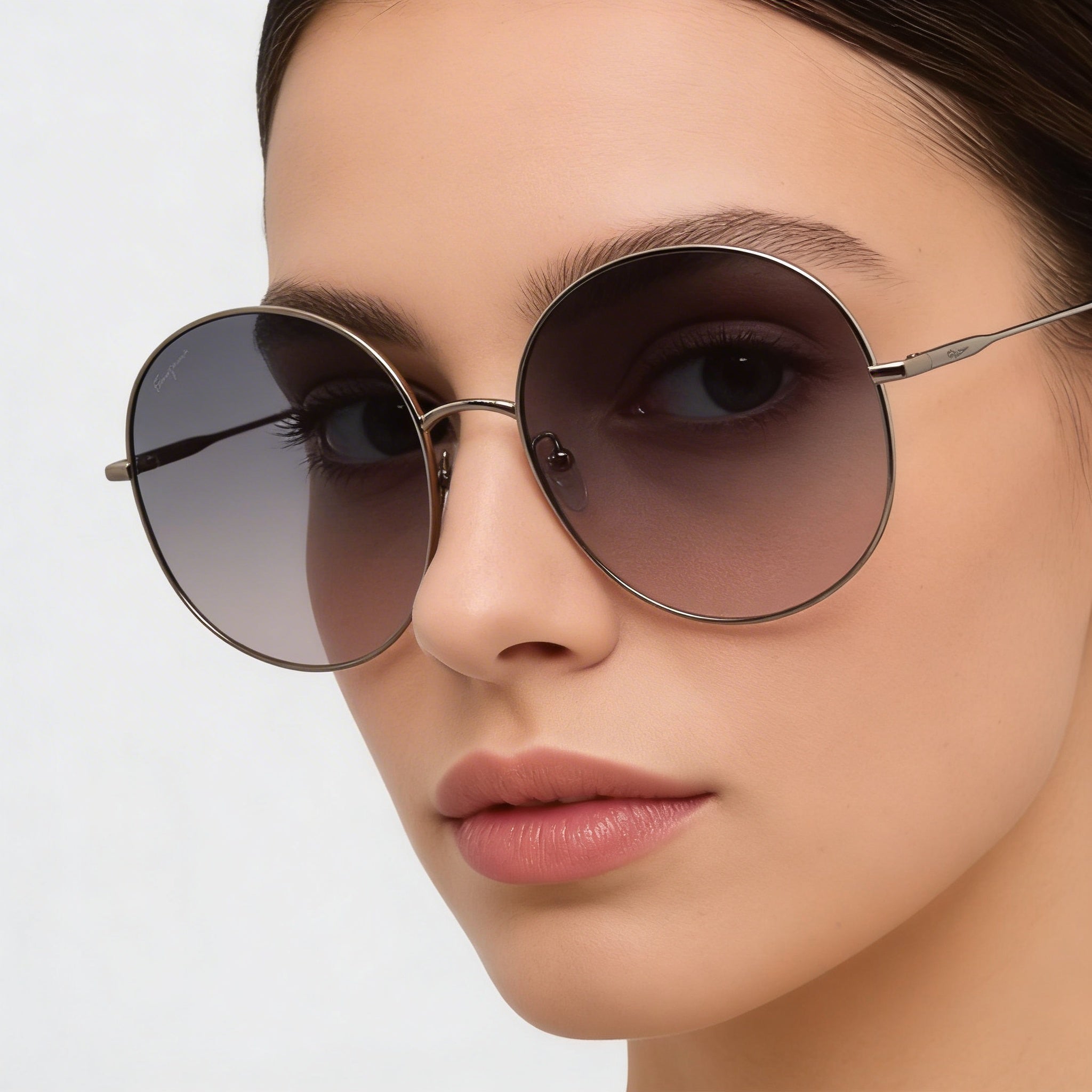 Gafas de sol Ferragamo SF299S para mujer, redondas, de metal dorado rosa, con degradado azul, no polarizadas, 100 % UV, 60 mm, Photo 4