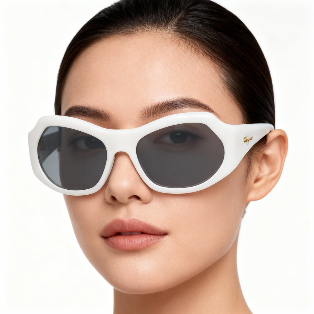 Salvatore Ferragamo SF1078S Women's White Plastic Wrap Sunglasses, Grey Non-Polarized 100% UV, 59-19-130mm