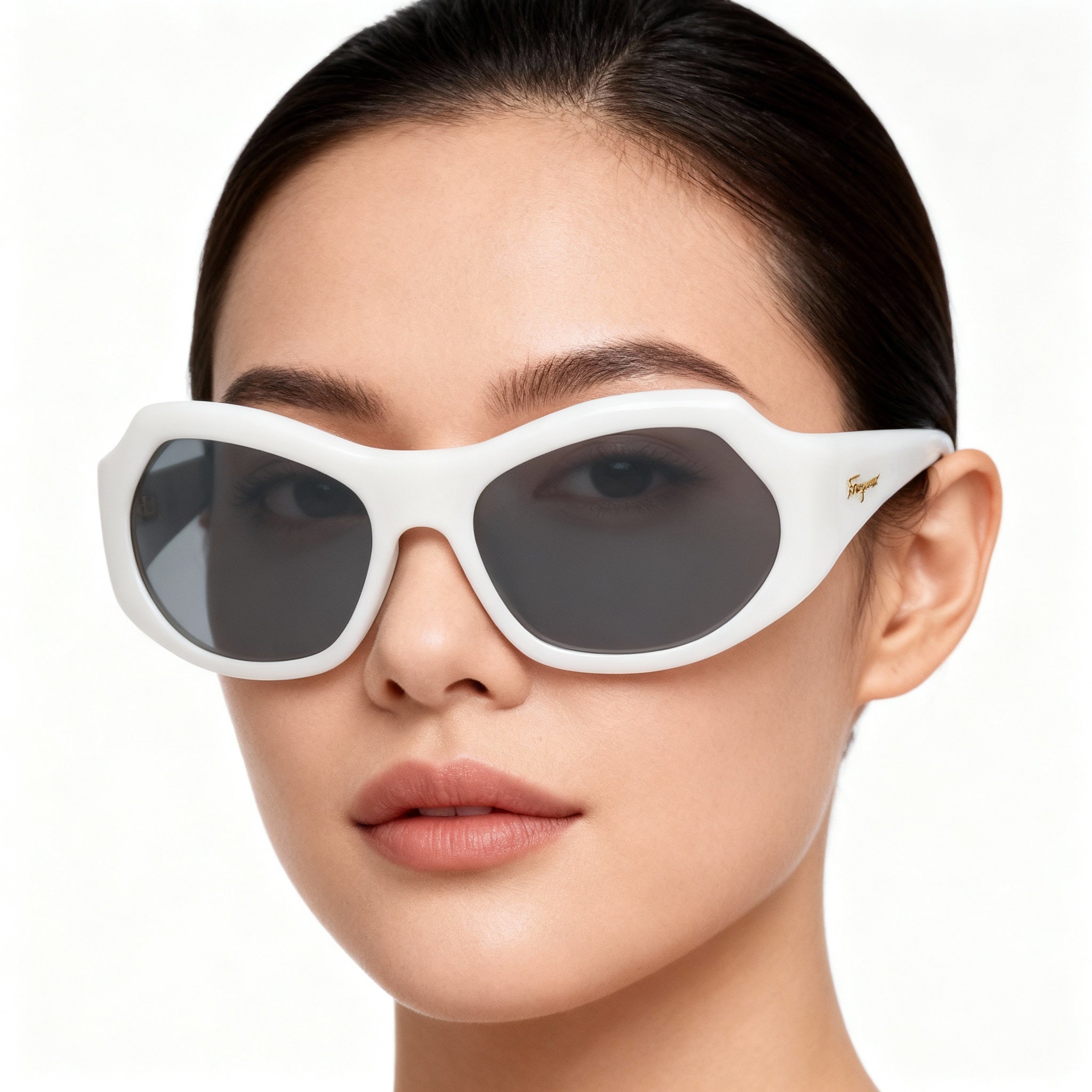 Salvatore Ferragamo SF1078S Women's White Plastic Wrap Sunglasses, Grey Non-Polarized 100% UV, 59-19-130mm, Photo 3