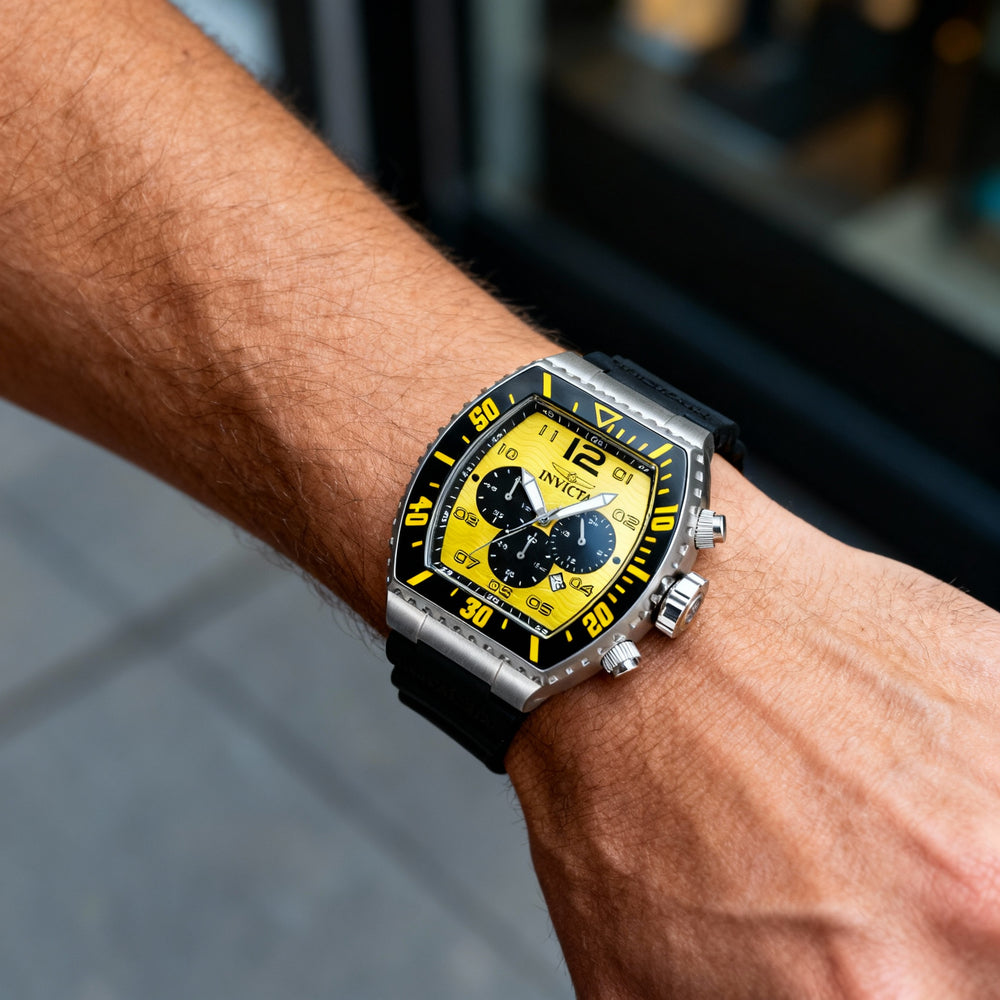 Invicta Pro Diver 47287 Unisex Chronograph Quartz Silver Stainless Steel 51mm Watch with Yellow Dial