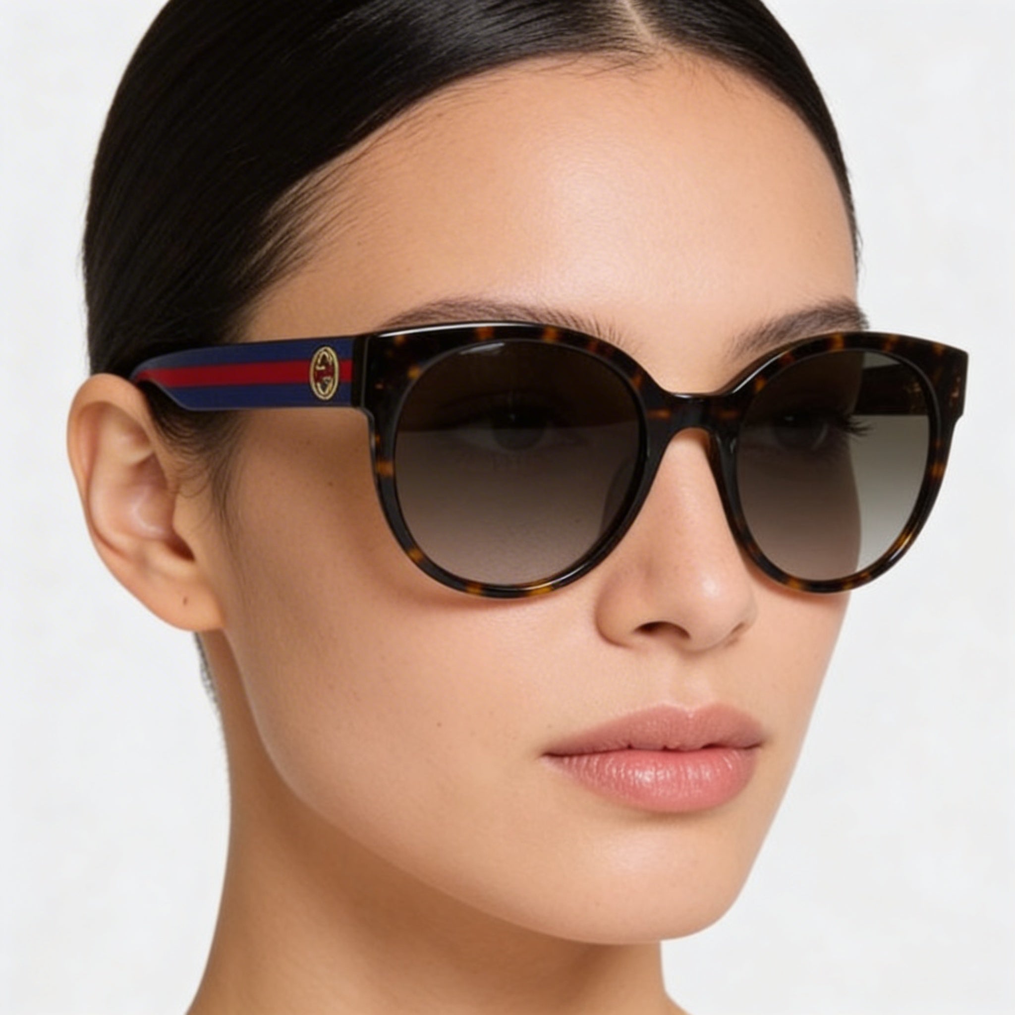 Gucci Gg0035sn-004 Gafas de Sol de Acetato Marrón Oscuro para Mujer con Lentes Marrón Azul Habanera Protección UV 54mm, Photo 4