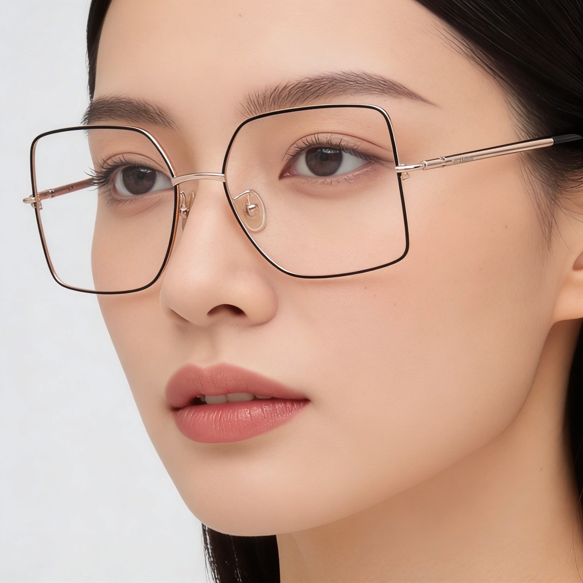 MaxMara Mm5098-h Gafas Metálicas para Mujer en Oro Rosado Brillante y Esmalte Negro, Negro Brillante 55mm, Photo 5