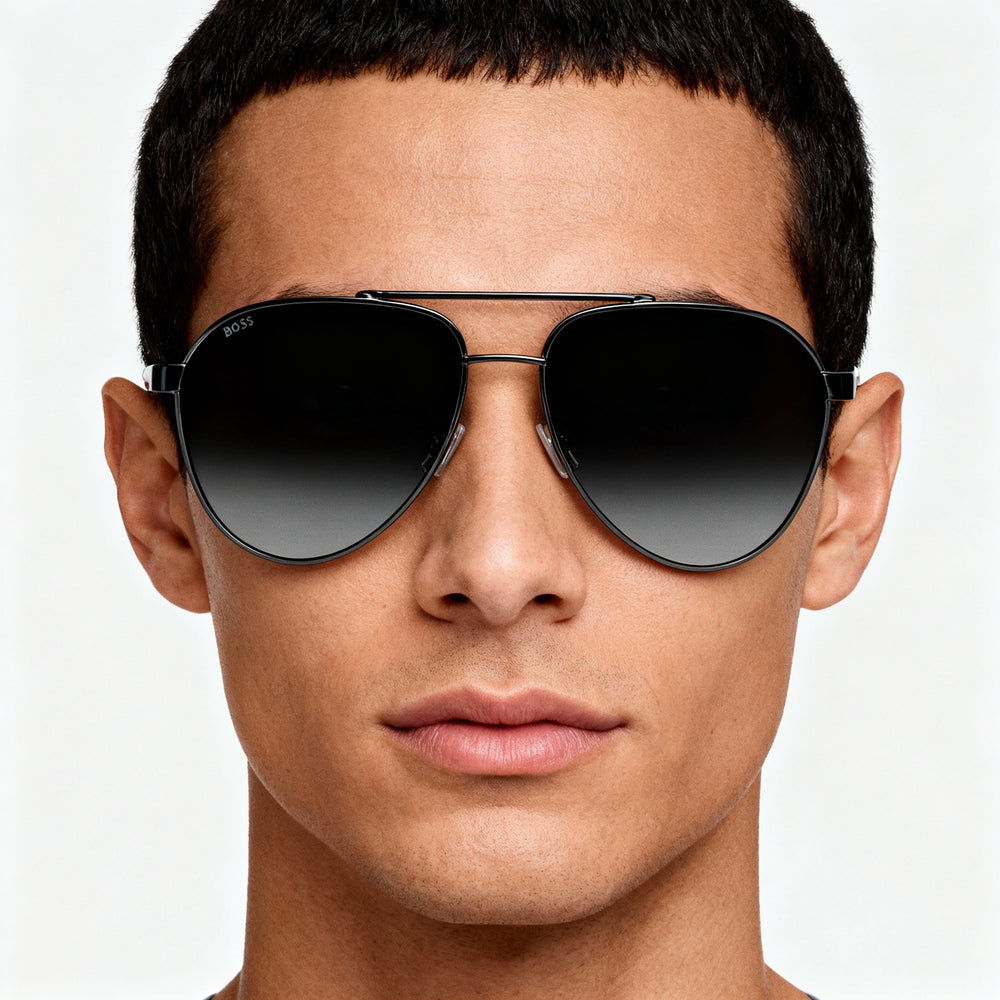 Hugo Boss Contemporary Unisex Alloy Steel Sunglasses, Brown Sol-X Grey, Dark Ruthenium Grey Non-Polarized Lenses, 60mm
