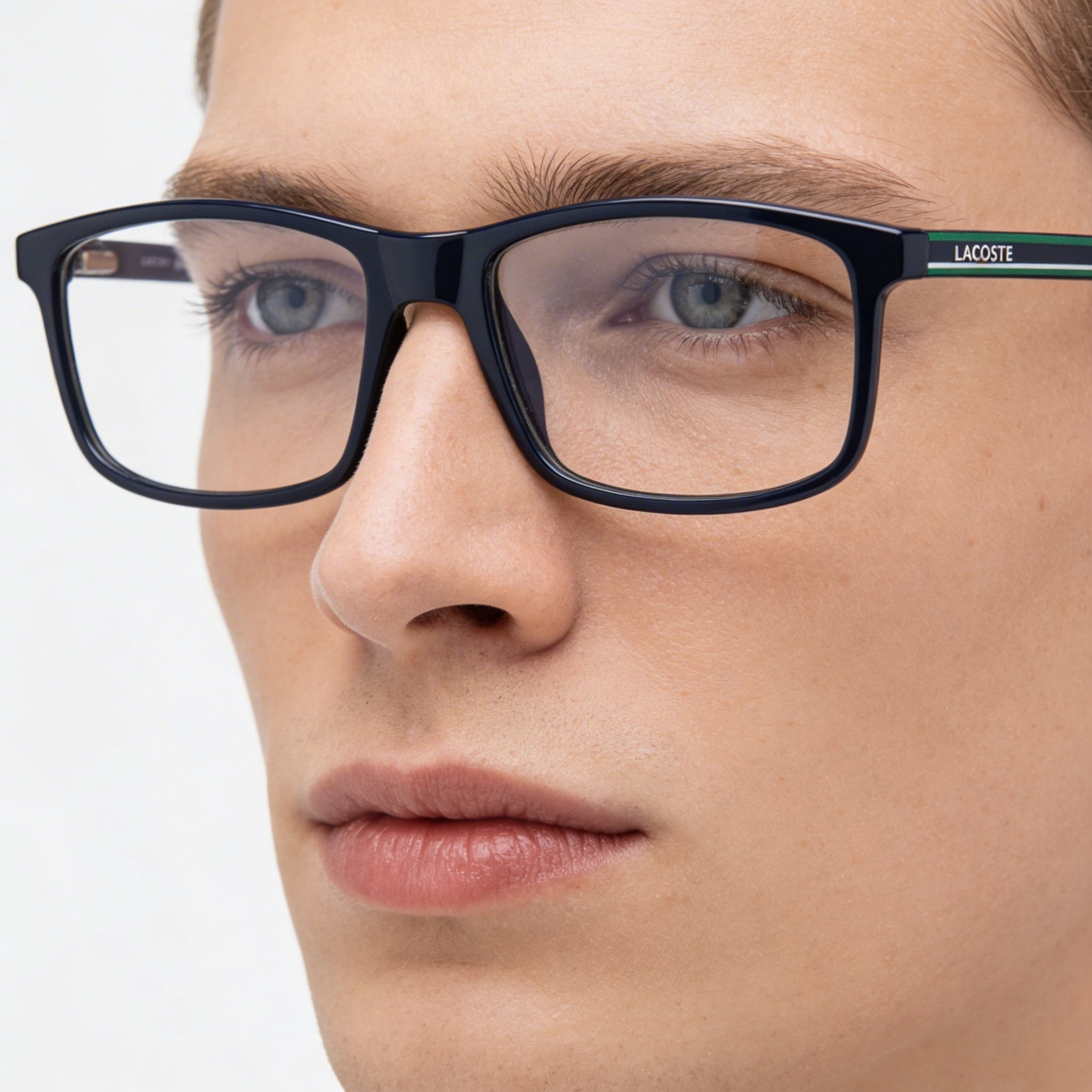 Lacoste Casual Unisex Eyeglass Frames with Blue Frame and Transparent Plastic Lenses, 54mm, Photo 4
