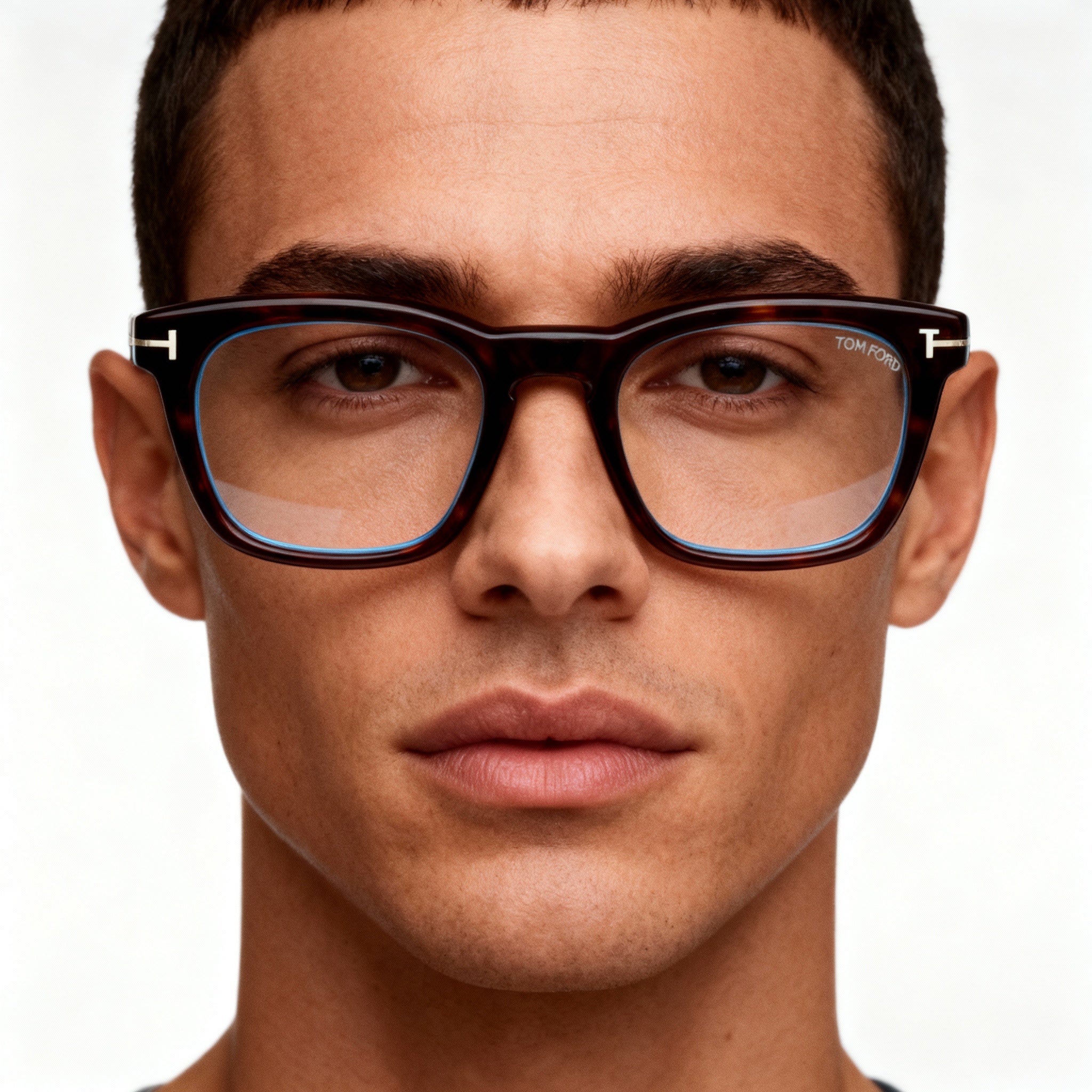 Tom Ford Men's Stainless Steel Blue Light Blocking Eyeglasses, Dark Havana Frame, Light Gray Lenses, Bridge 21, Photo 3