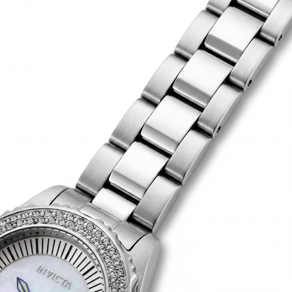 Invicta Angel 28442 Reloj de pulsera de cuarzo para mujer, 30 mm, de acero inoxidable plateado, esfera de nácar, resistente al agua
