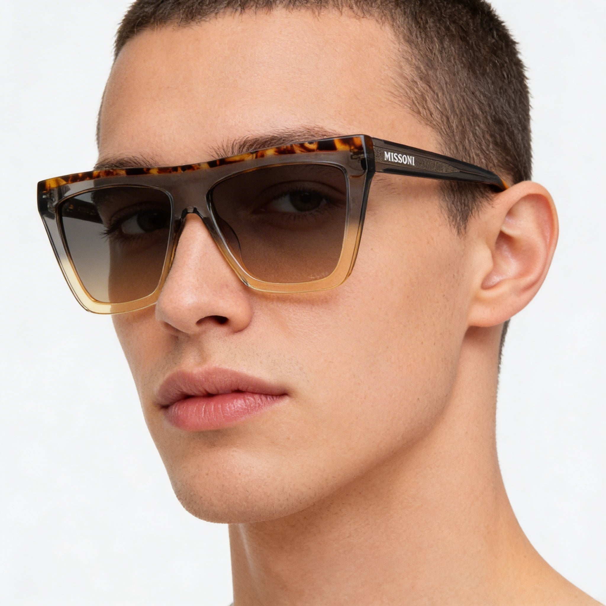 Gafas de sol unisex M Missoni Classic con montura de acetato plana superior, color gris ocre, lente marrón ocre no polarizada, 59 mm, Photo 5