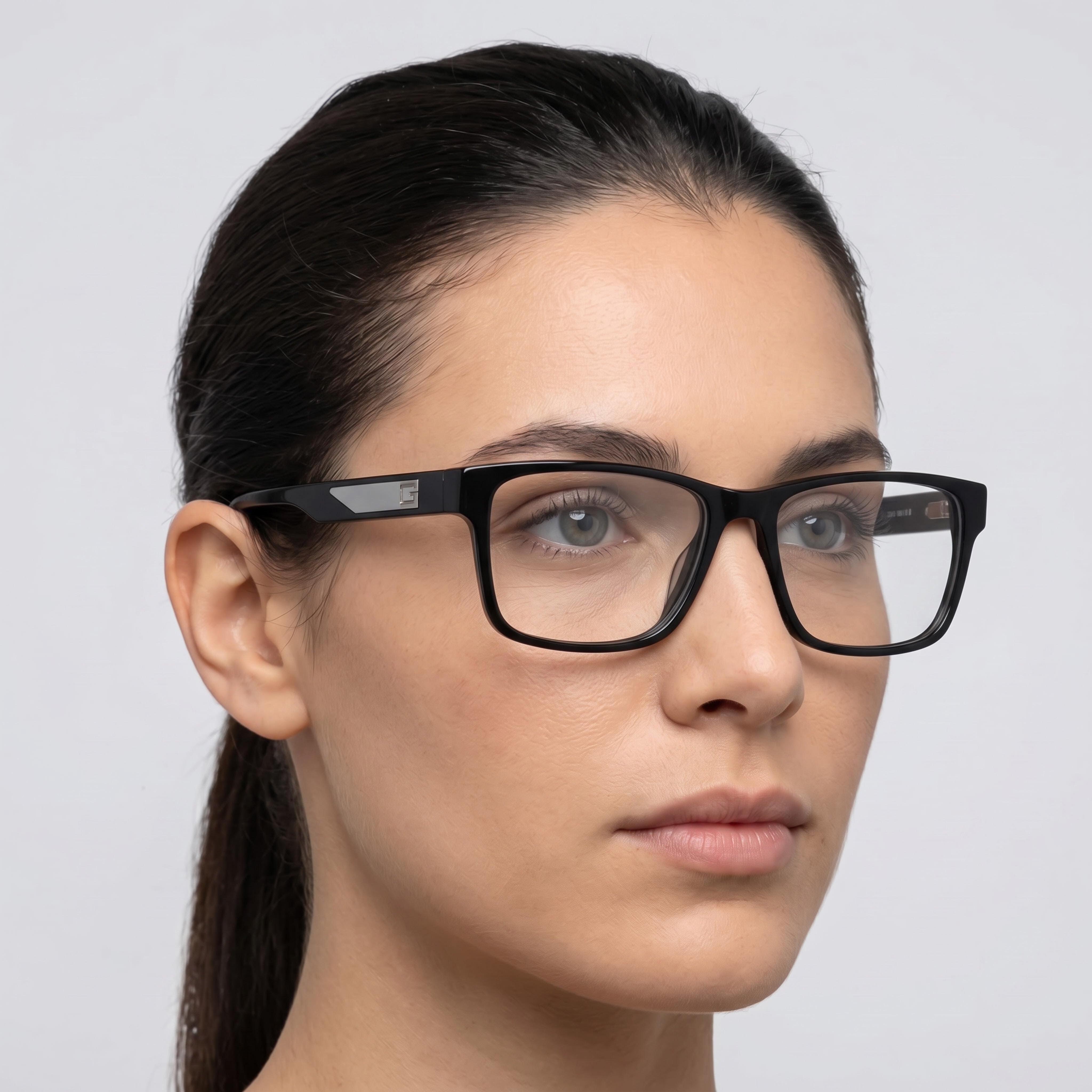 GUESS GU50018 Gafas ópticas de plástico para mujer con lentes de demostración negro brillante, negro mate 54 mm, Photo 4