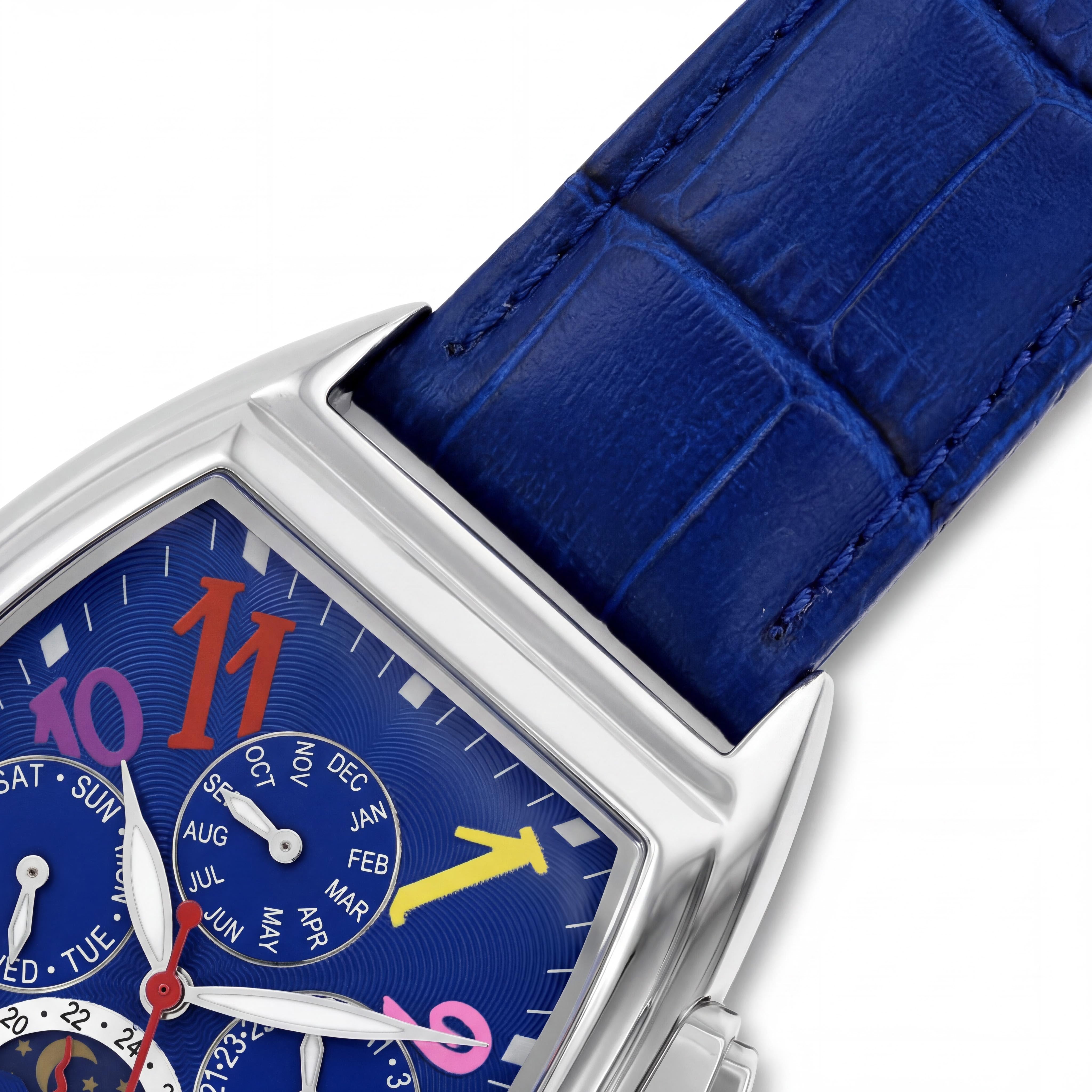 Christian Van Sant Grandeur Men's Automatic Blue Dial Stainless Steel Leather Multi-function Moon Phase Watch, Photo 3