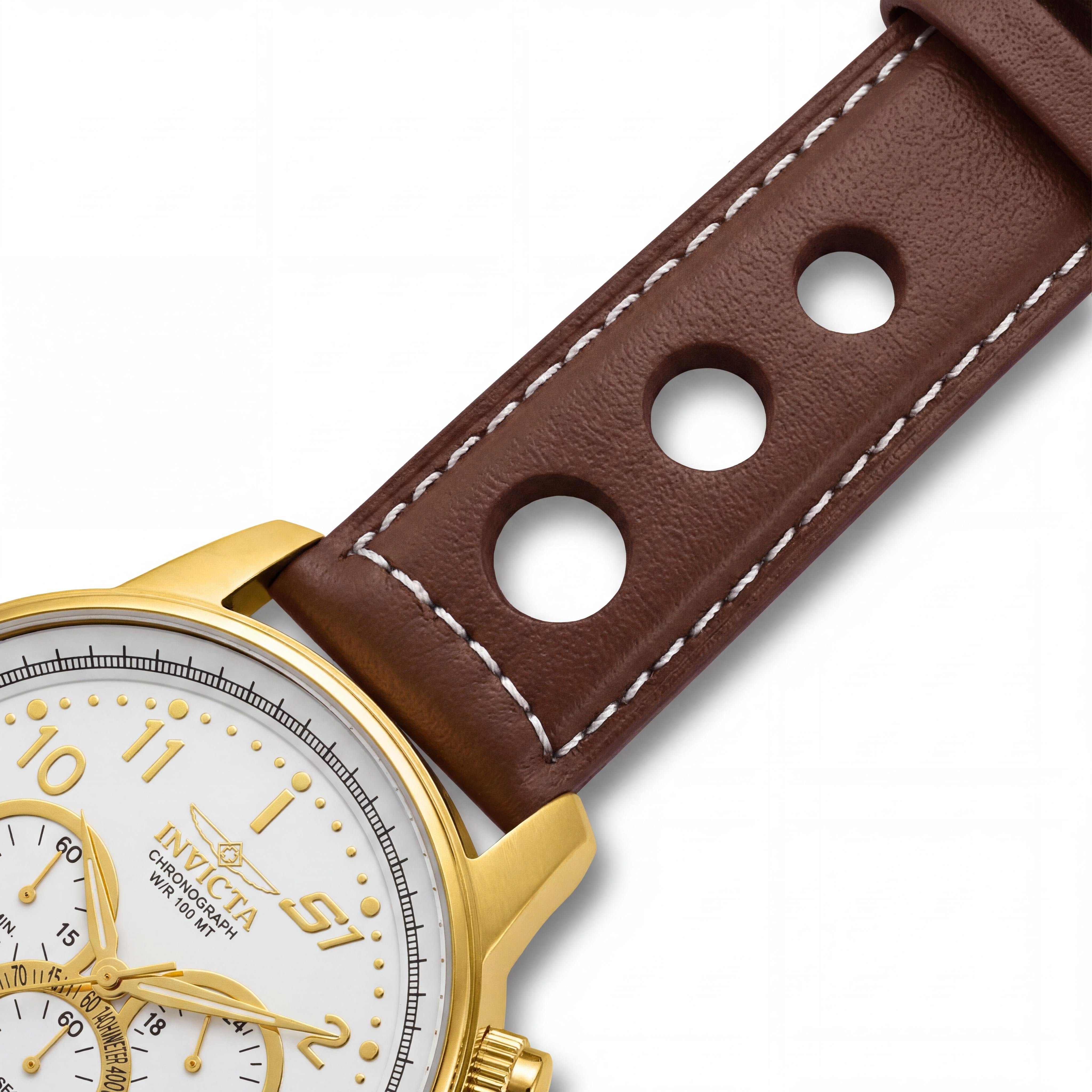 Invicta S1 Rally 16011 Men's Chronograph GMT Watch, Gold-Tone Stainless Steel, Brown Leather, 48mm, Photo 3