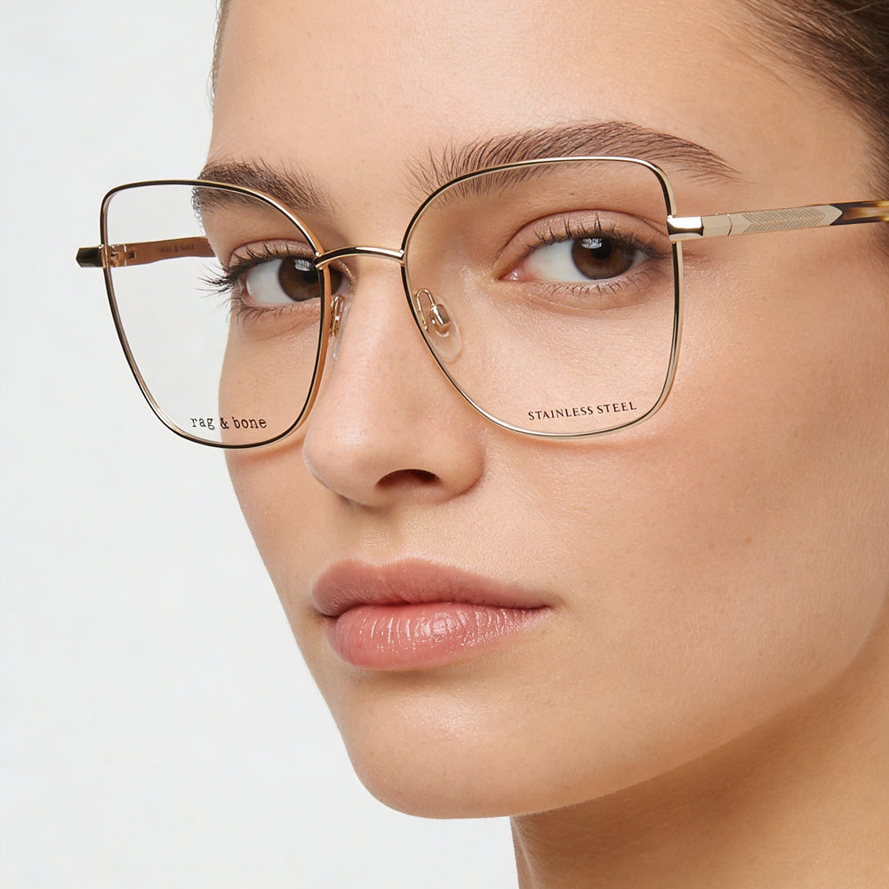 Gafas de sol modernas para mujer Rag & Bone, montura de acero de aleación Gold Havana, lentes de policarbonato, 53mm