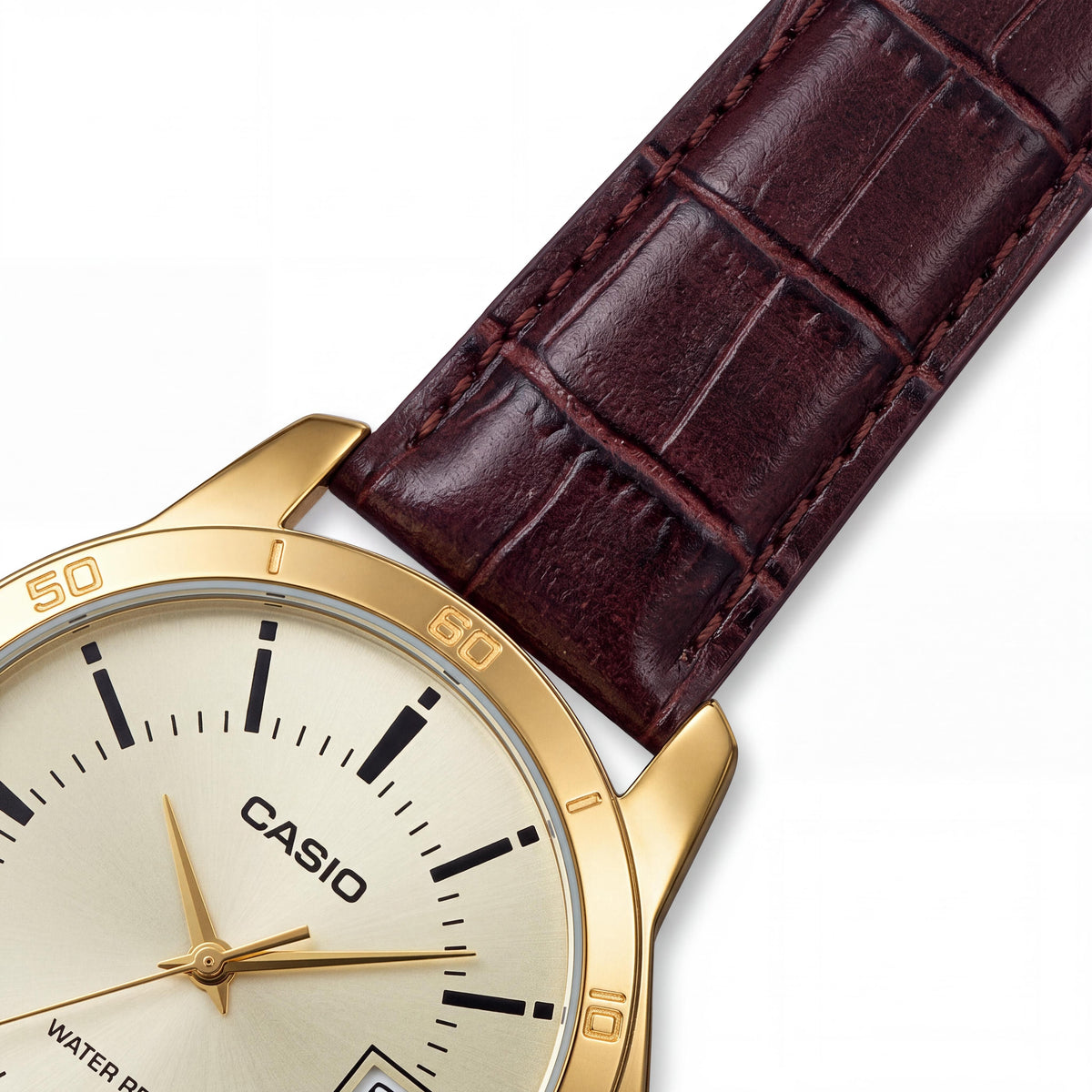 Reloj Casio para hombre MTP-V004GL-9A de cuarzo - Caja dorada marrón, correa de cuero marrón, esfera dorada, Photo 3