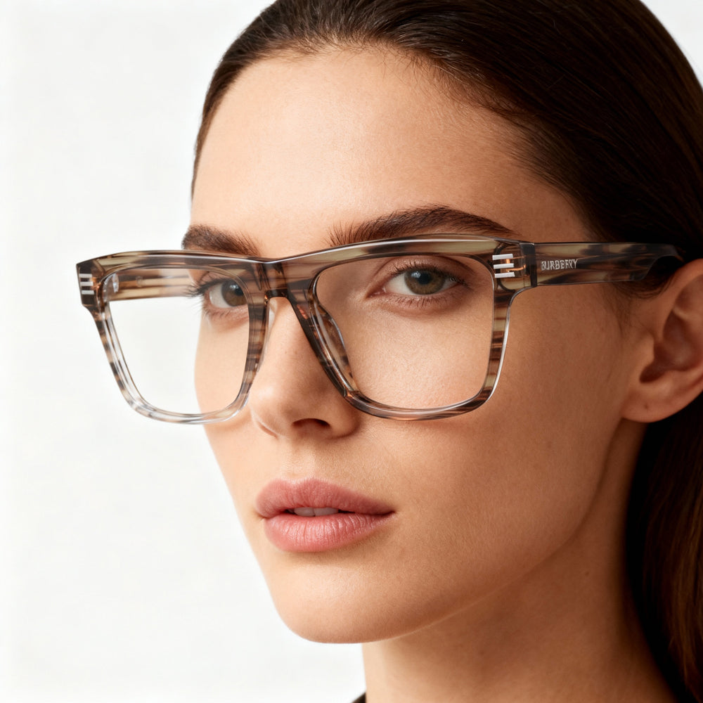 BURBERRY Be 2387 Women's Designer Full-Rim Acetate Eyeglass Frame, Striped Green (55-18-150)