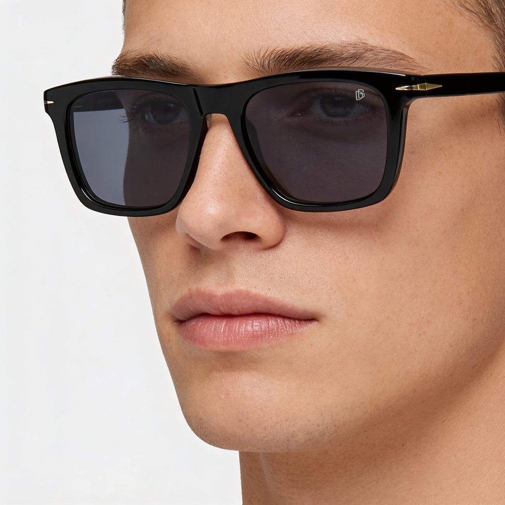 Gafas de sol David Beckham DB 7000/S para hombre, montura clásica de acetato negro y dorado, 51 mm, protección UV 400