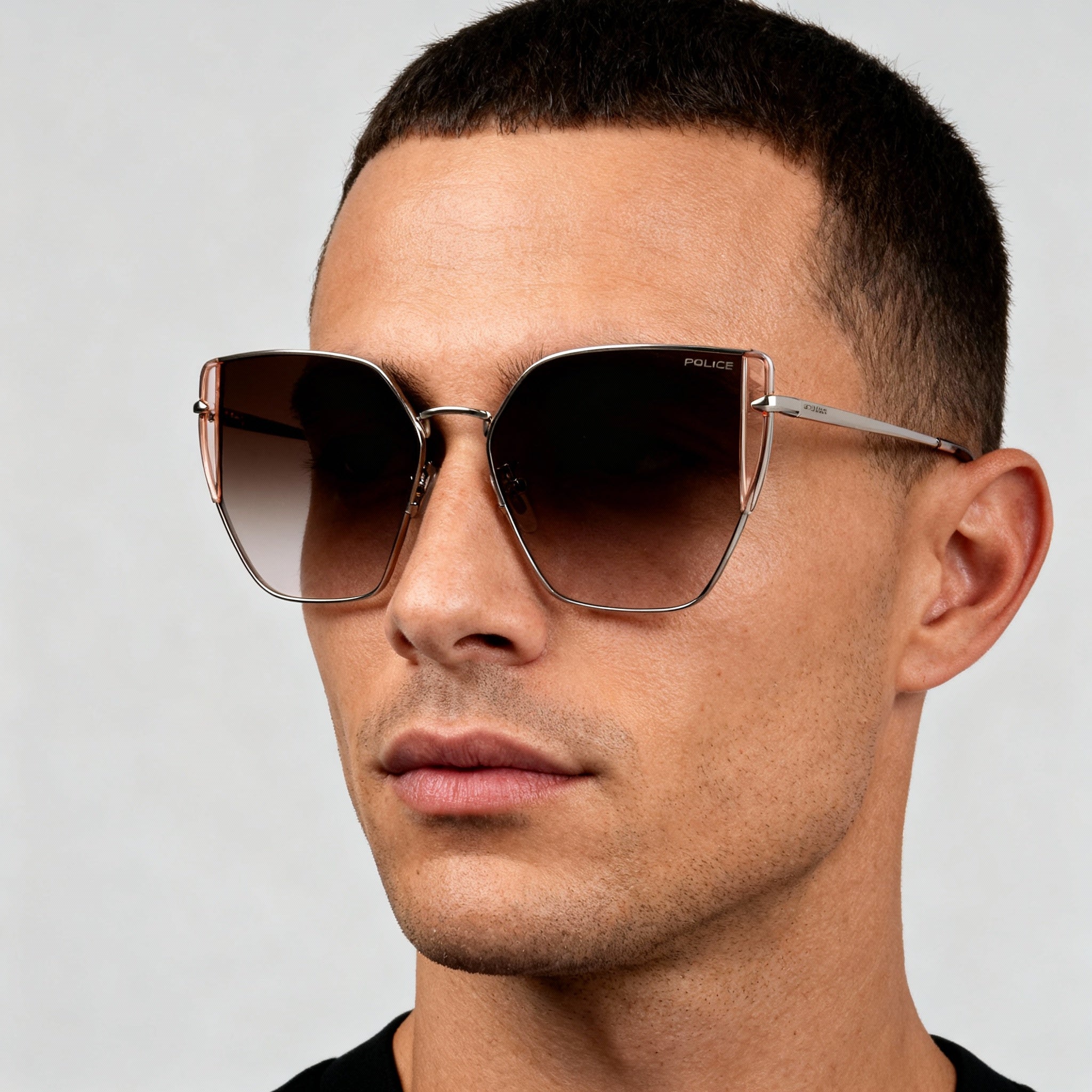 Police SPLL38 Men's Oro Ramato Lucido Modern Metal Non-Polarized Polycarbonate Sunglasses, 57mm, Photo 3